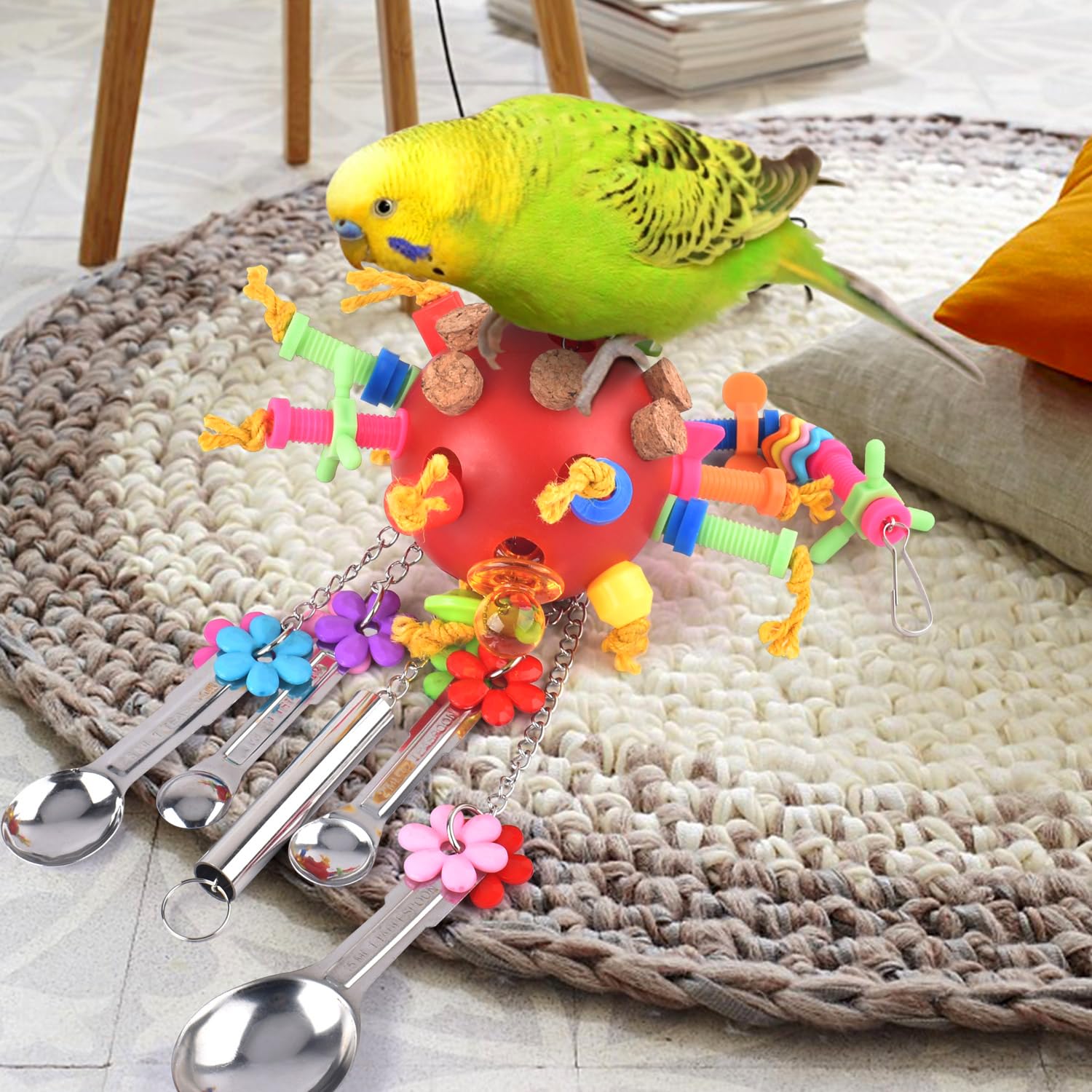 KATUMO Parrot Toys, Bird Spoons Colored Chew Toys Parrot Cage Toys for Amazon Parrot, African Grey, Conure, Caique, Quaker, Smal