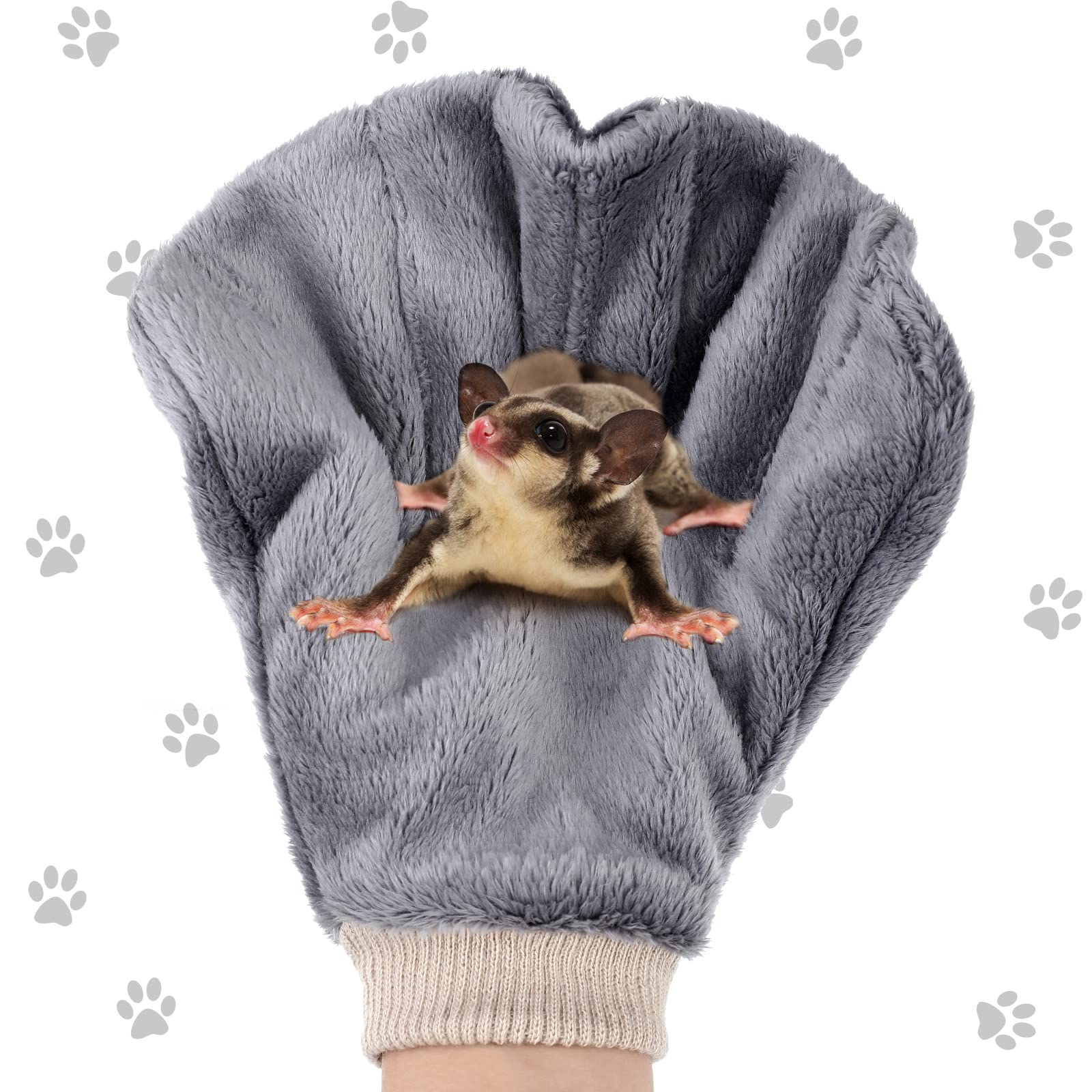 2 Pcs Sugar Glider Bonding Mitt, Calming Sleeping Glove, Bite Proof Animal Handling Gloves, Hedgehog Accessories Calming Glove For Train Your Sugar Glider Small Animals Hamster Rats Pet (Gray)