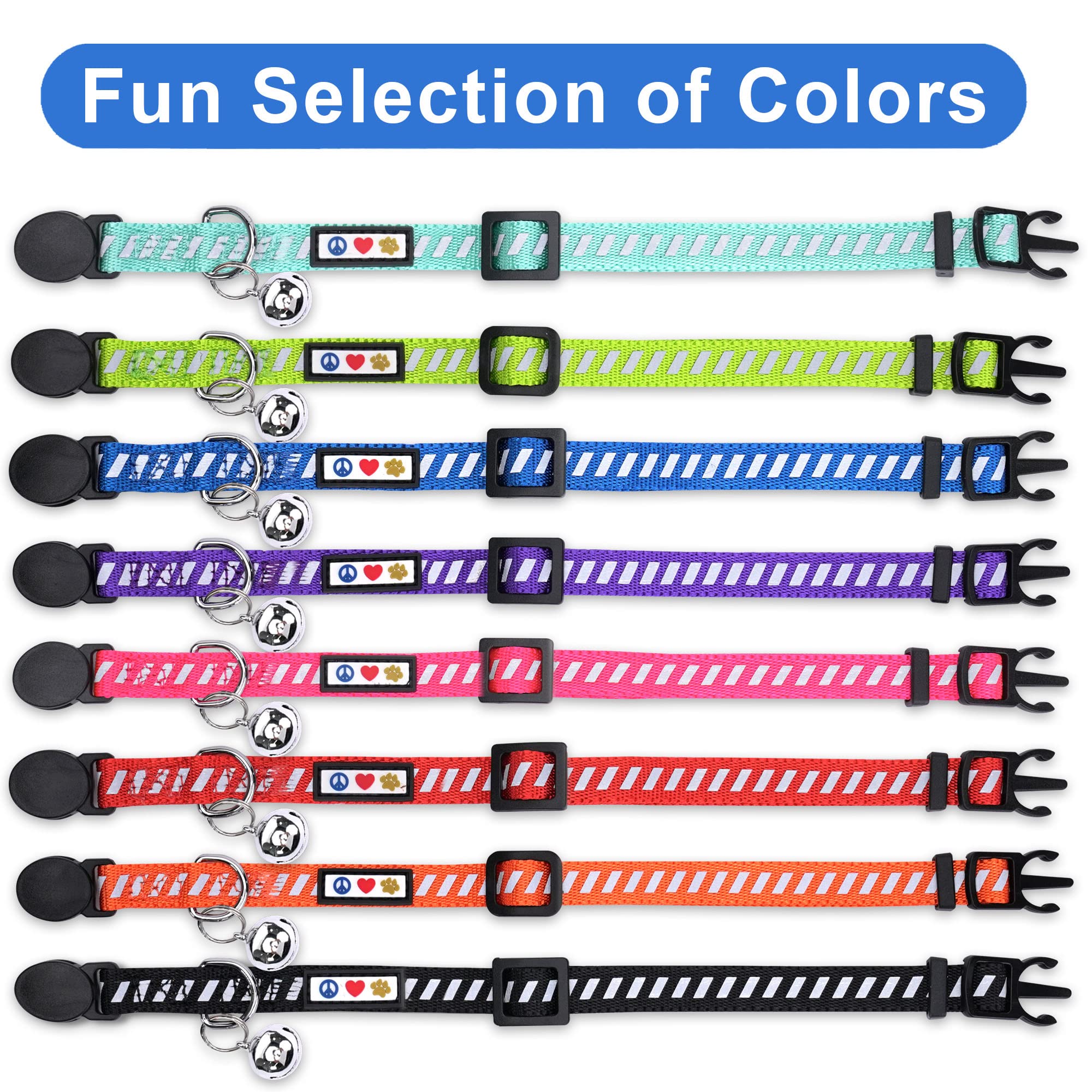 Pawtitas Personalized Cat Collar With Breakaway Safety Release Buckle Adjustable Length | Cat Collar With Custom Embroidered For Your Pet'S Name And Phone Number | Teal Cat Collar With Removable Bell
