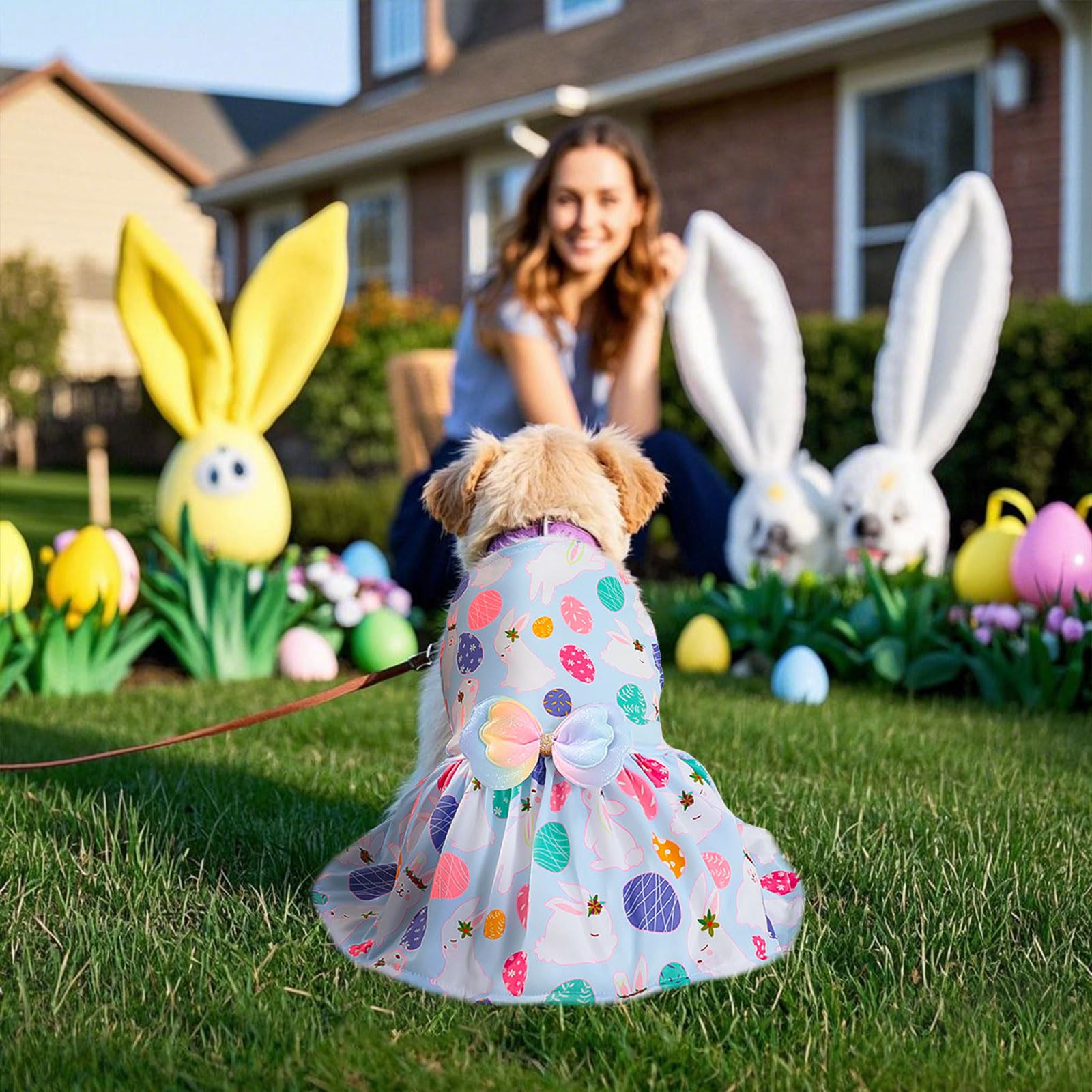 Habbiful Pet Dog Easter Outfit, Egg Bunny Light Blue Dog Dress Spring Summer Pet Doggie Apparel For Dogs Cats Gifts, L