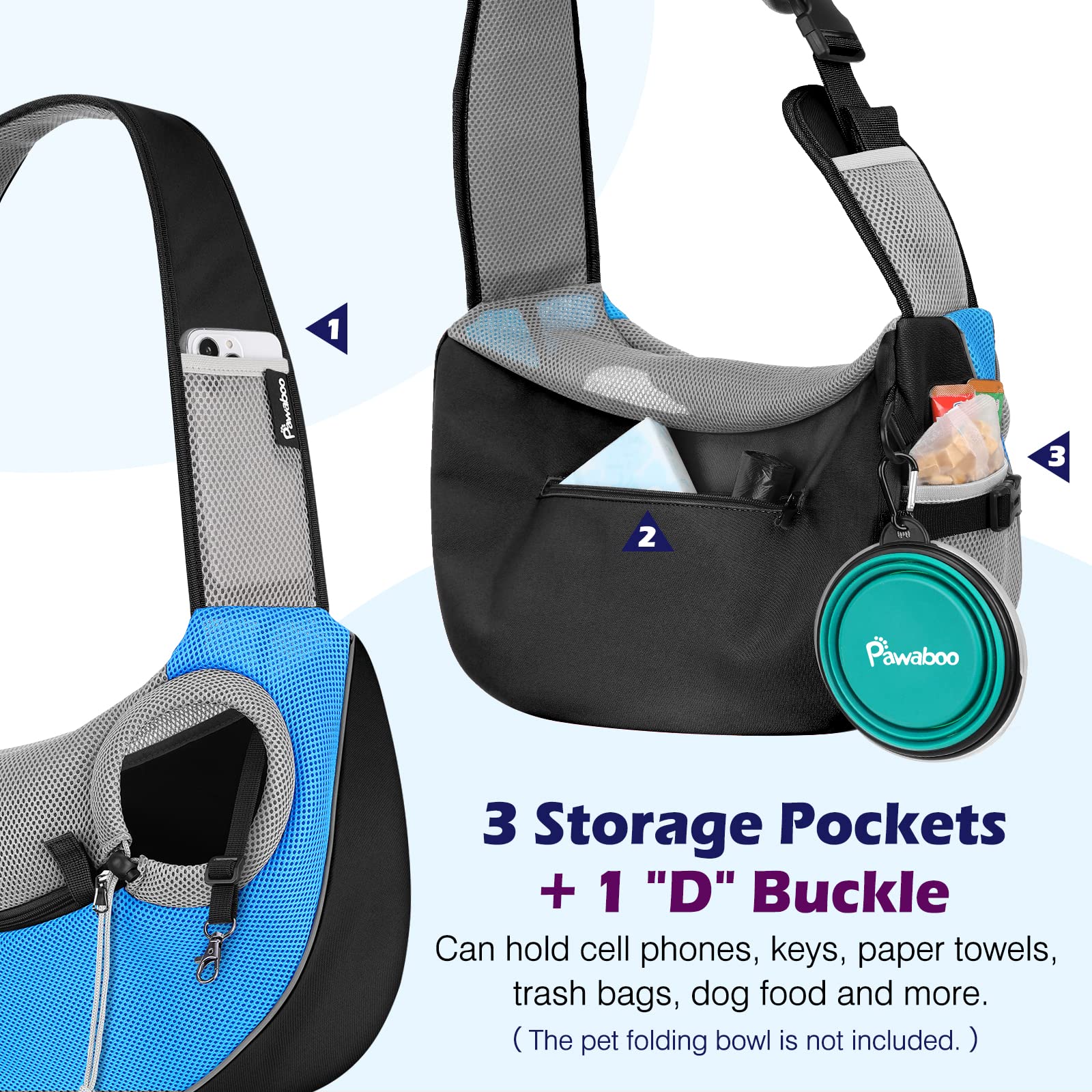 Pawaboo Pet Dog Sling Carrier, Hand Free Drawstring Dog Papoose With Adjustable Strap, Breathable Mesh Bag For Puppy Cat, Crossb