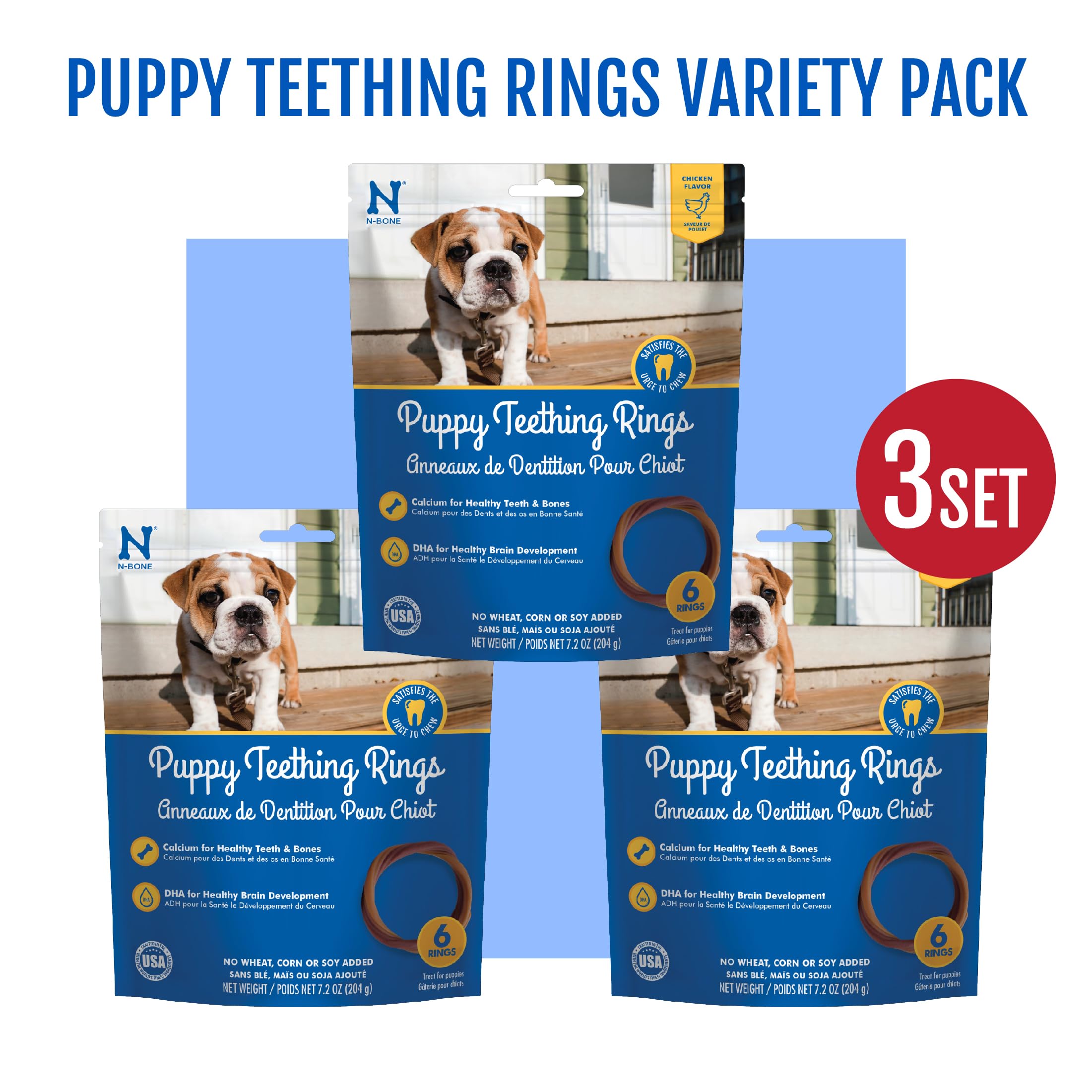 N-Bone Puppy Teething Rings Chicken Flavor Dog Treat, 18 Rings Total, 21.6-oz - Natural Puppy Chew Toys Alternative for Teething