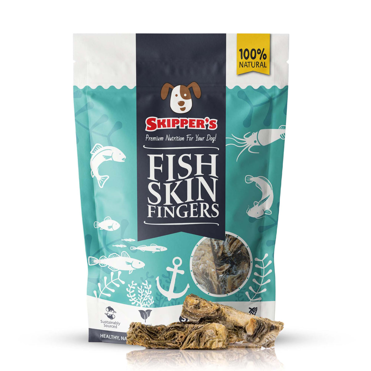 Skipper'S Cod Fish Skin Finger Dog Treats - All Natural & Healthy Fish Skin Sticks, Air Dried Long Lasting Chews For Dogs, Good For Teeth And Digestion, Rich In Omega 3, Hypoallergenic | 9 Oz