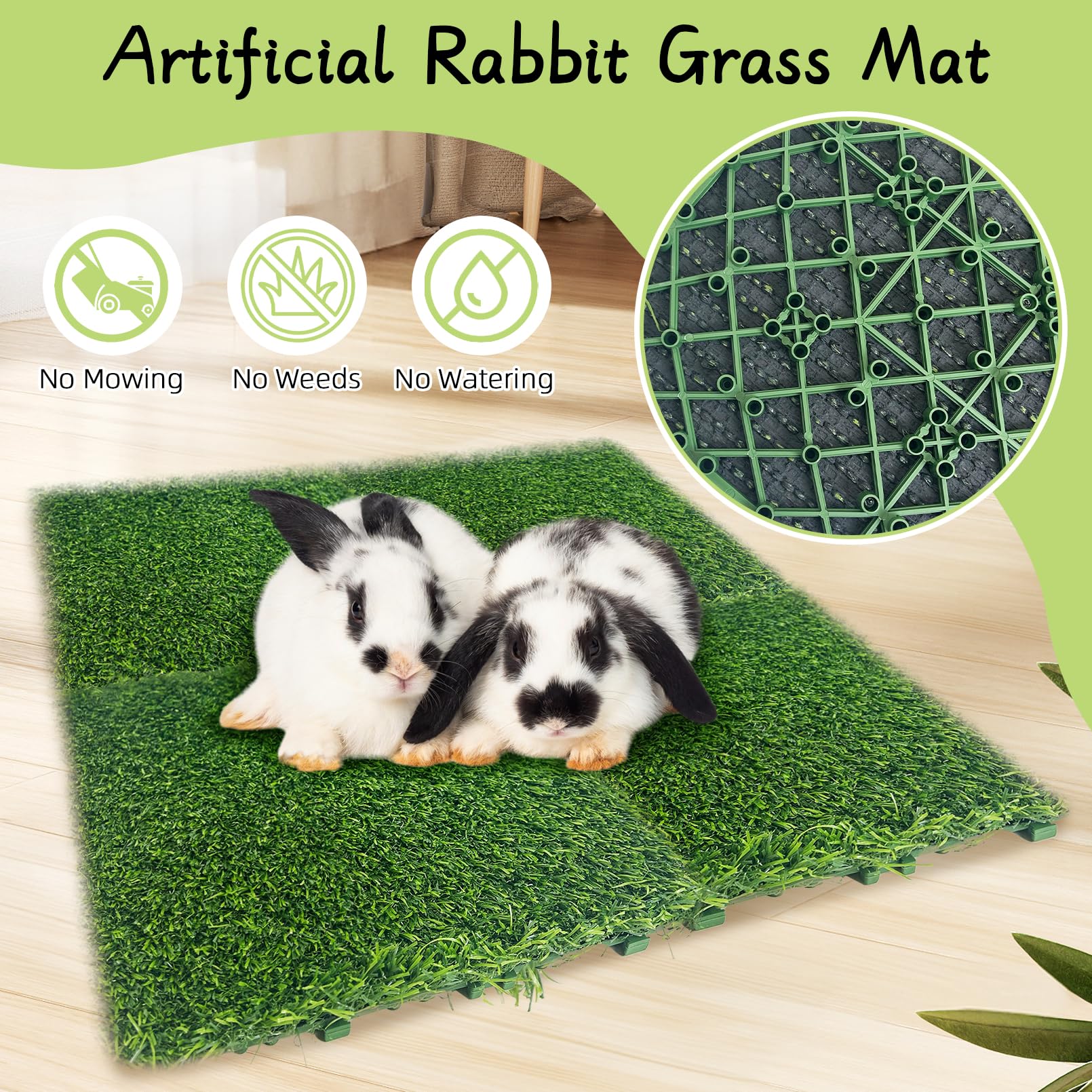 Hamiledyi 4 Pcs Artificial Rabbit Grass Mats Reusable Guinea Pig Pee Pads 11.8'' X 11.8'' Washable Turf Fake Grass Plastic Bunny