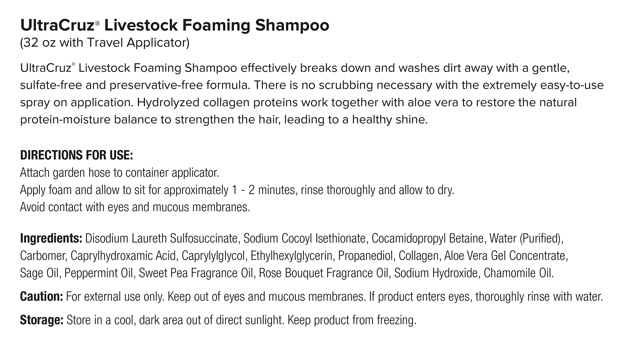 Ultracruz Livestock Foaming Shampoo, 32 Oz With Travel Applicator,White