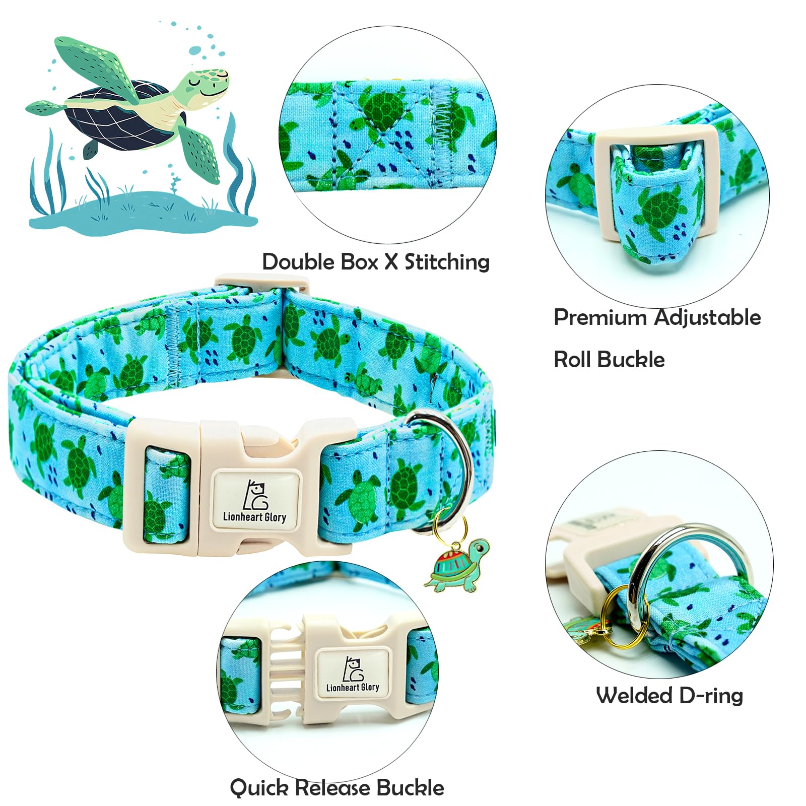 Lionheart Glory Dog Collar Blue Sea Turtles Dogs Collar Spring Summer Cute Collars Dog Boy Or Girl Soft Durable Adjustable Colla
