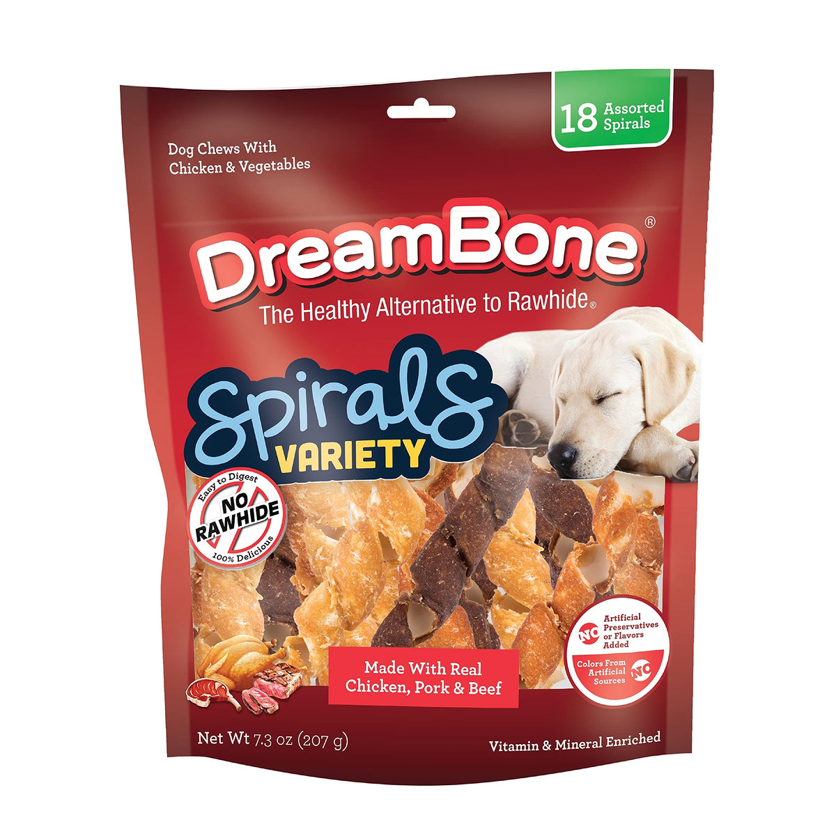 Dreambone Spirals Variety Pack, No-Rawhide Chews For Dogs, 18 Spiral Chews