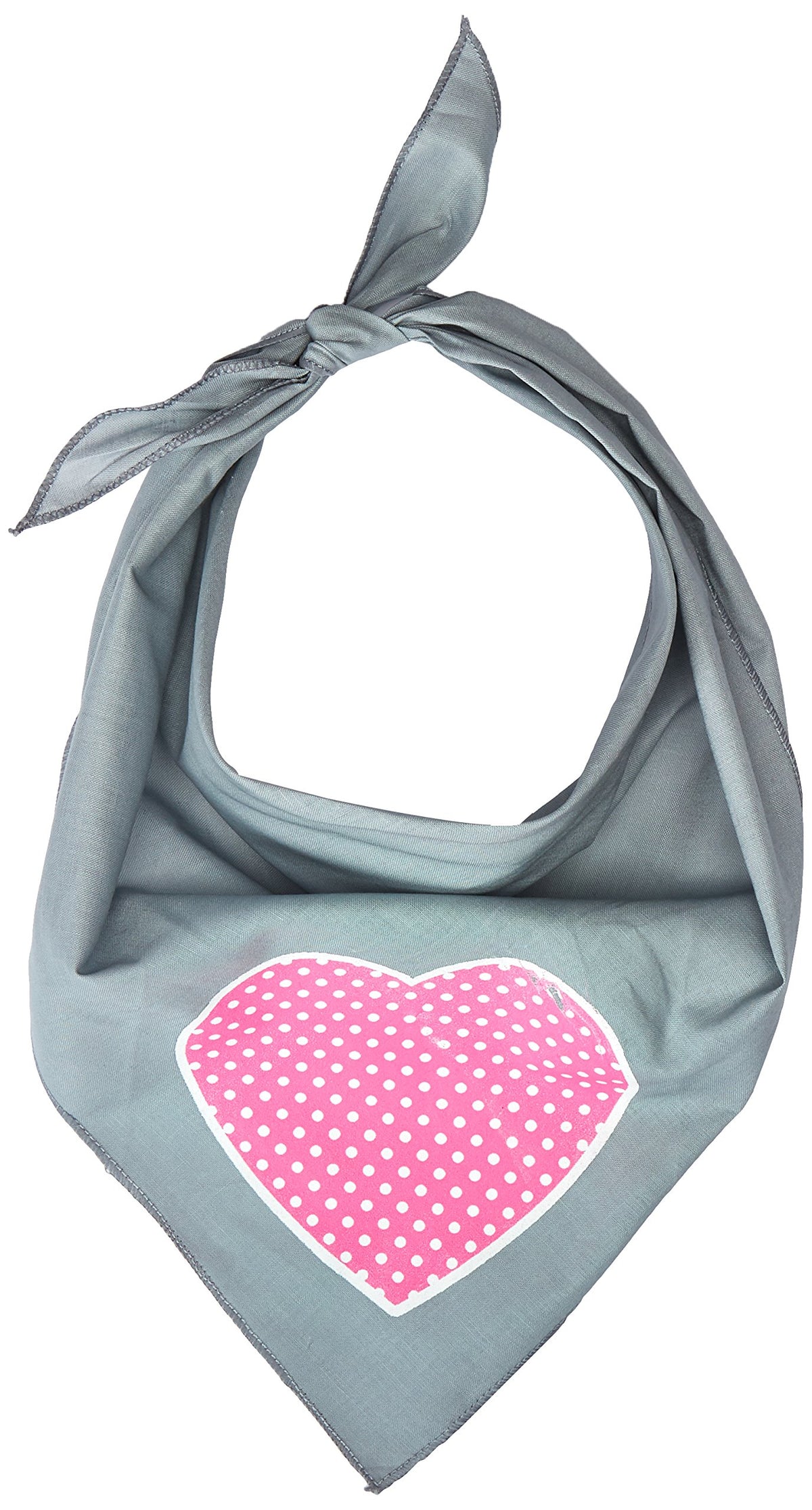 Pet and Dog Bandana Screen Printed, &quot;Pink Swiss Dot Heart&quot; Gray Large