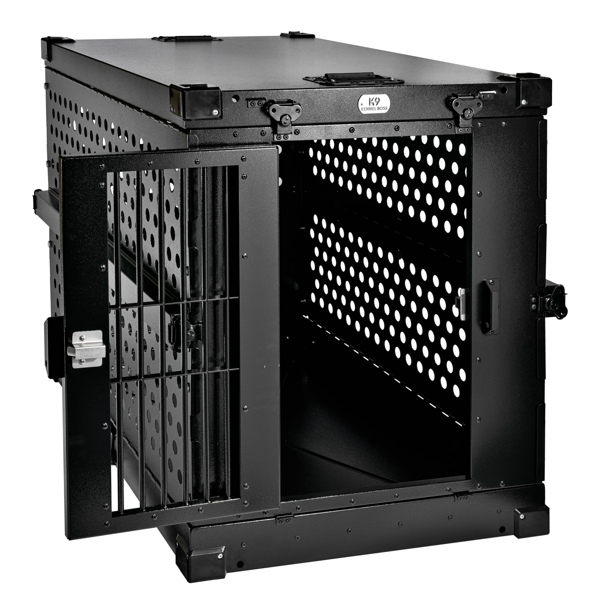 K9 Kennel Boss - Heavy Duty Fully Collapsible Powder-Coated Aluminum Dog Crate - Large (Black)