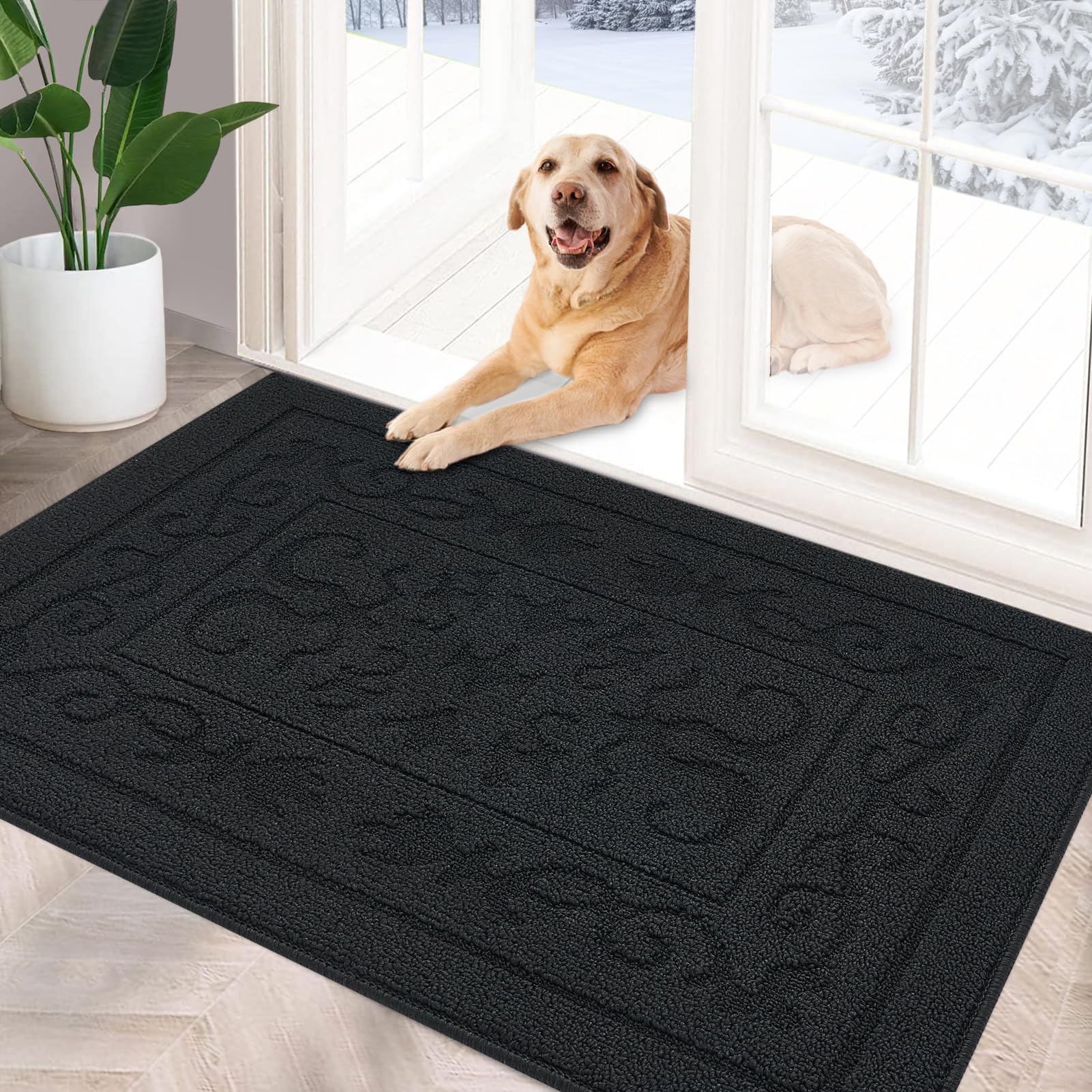 Foneyi Indoor Door Mat, Front Back Door Mat 32' X 40' Non-Slip Rubber Backing Door Rug, Machine Washable Entry Rug, Low Profile Absorbent Dirt Trapper Doormat Inside Floor Mats For Entryway, Black
