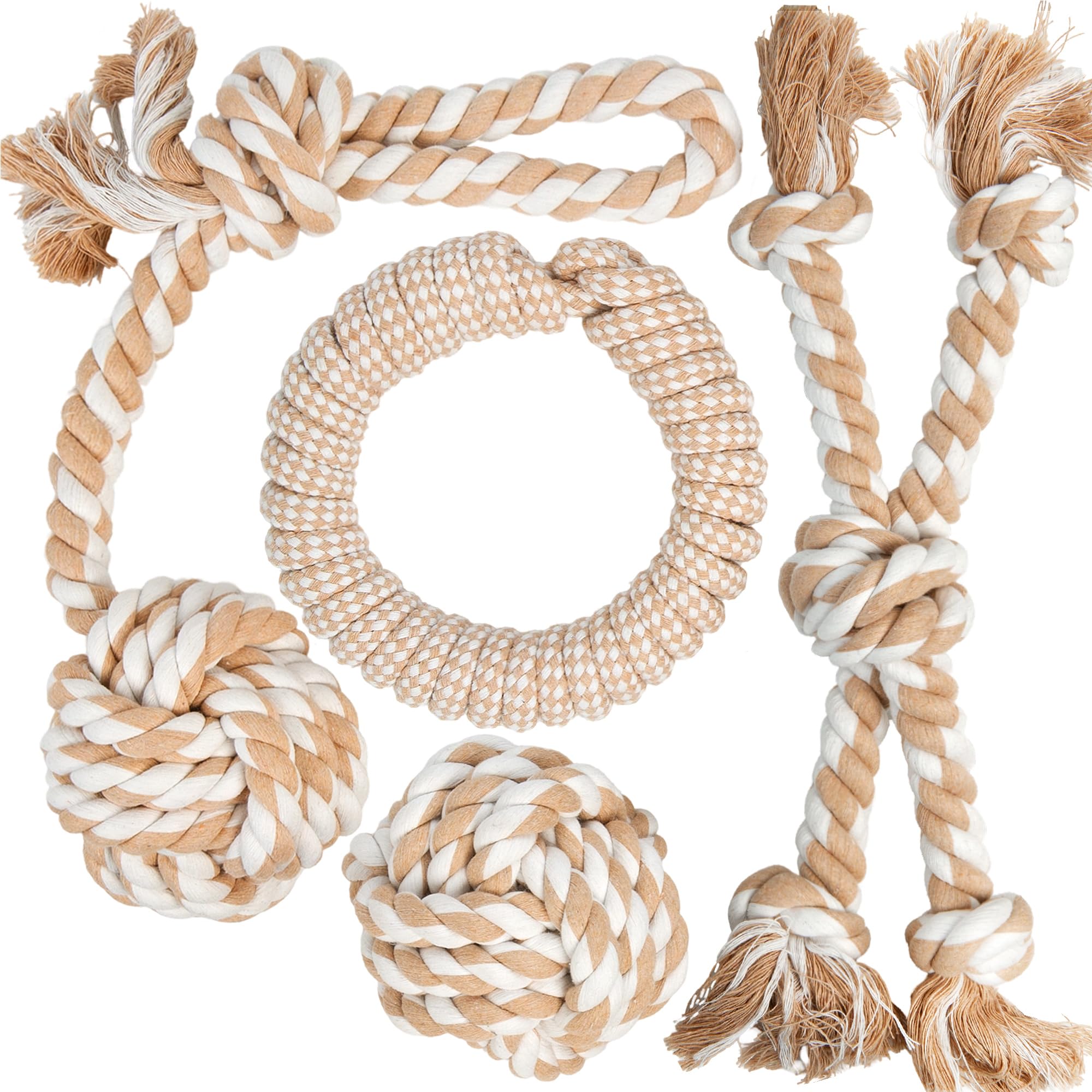 Fida Heavy Duty Dog Rope Toys For Aggressive Chewers 4Pcs Pack - Natural Cotton Dog Chew Toys For Large Dogs, Tug-Of-War & Fetch