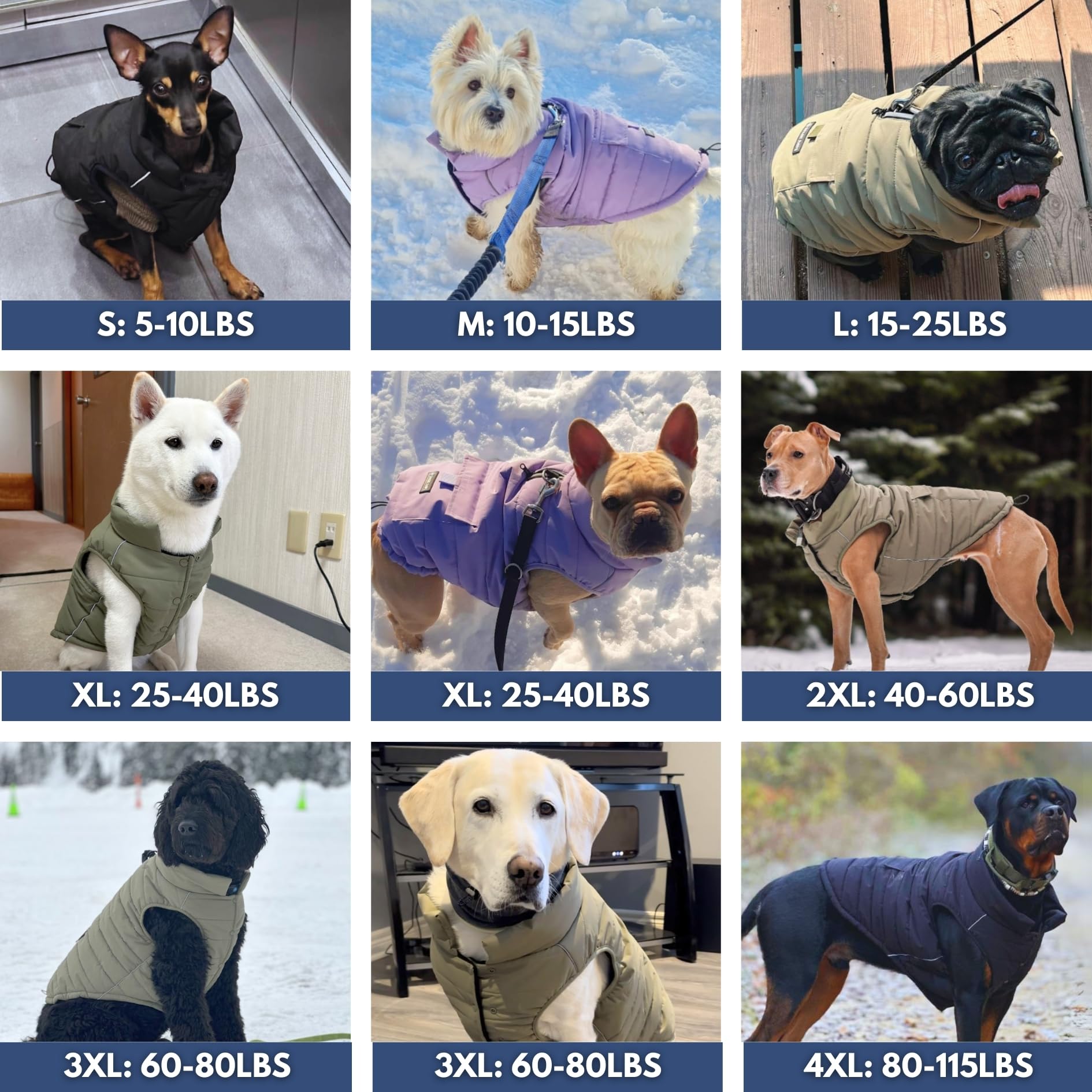 Spark Paws Dog Winter Jacket, Water-Resistant Coat, Warm Reflective Windproof Fleece-Interior, For Medium And Large Dogs - Olive