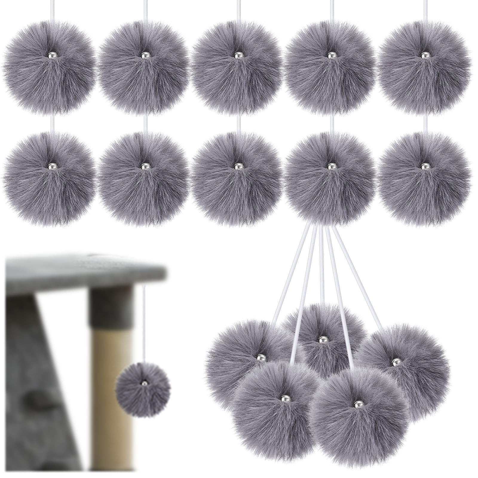 Simgoing 15 Pack Interactive Cats Toy Replacement Balls for Cat Trees Tower Kitty Dangling Toy with Bell Rope Kitten Scratching 