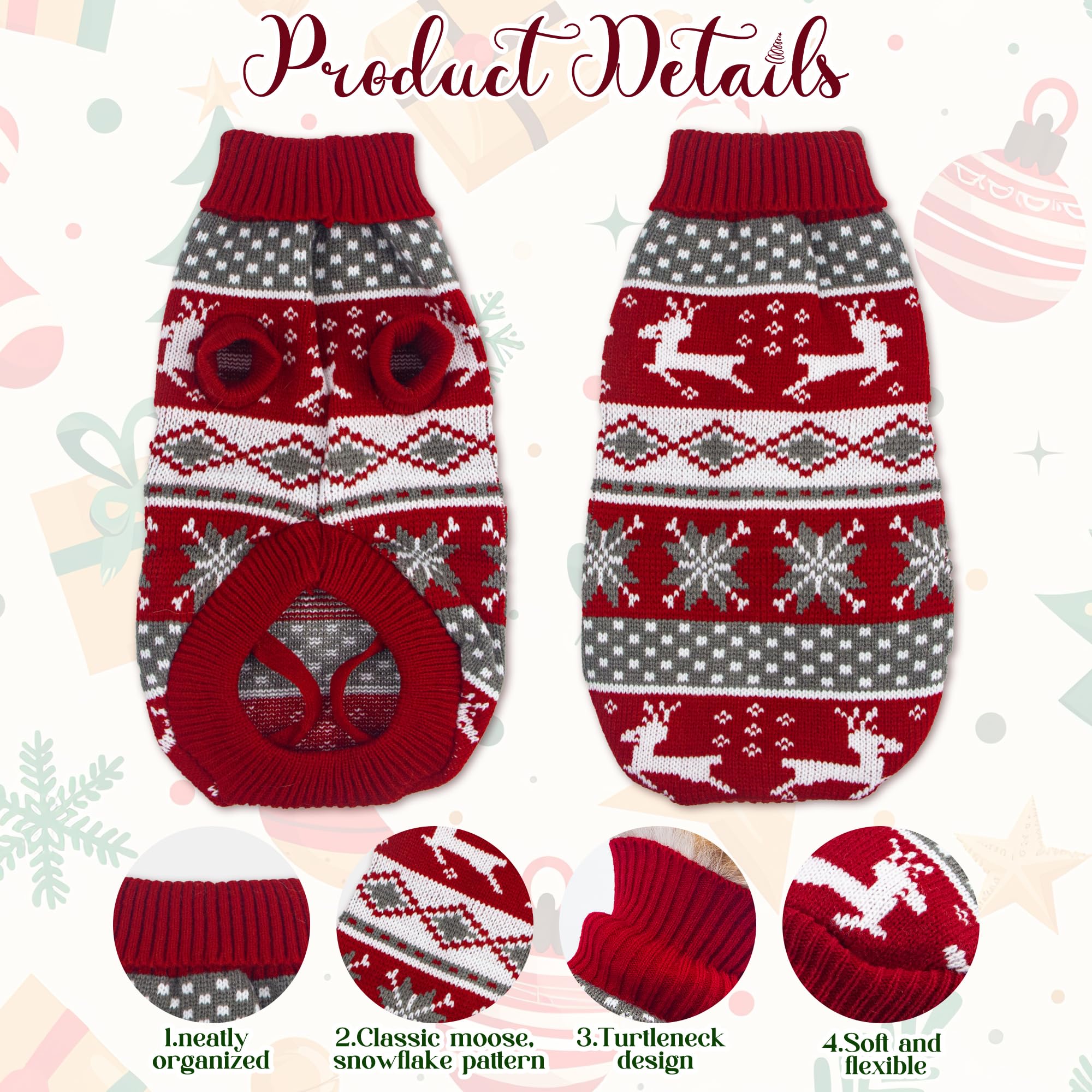 Christmas Dog Sweater Puppy Sweater For Holiday Christmas Sweater With Moose Pattern For Dogs And Cats Xl