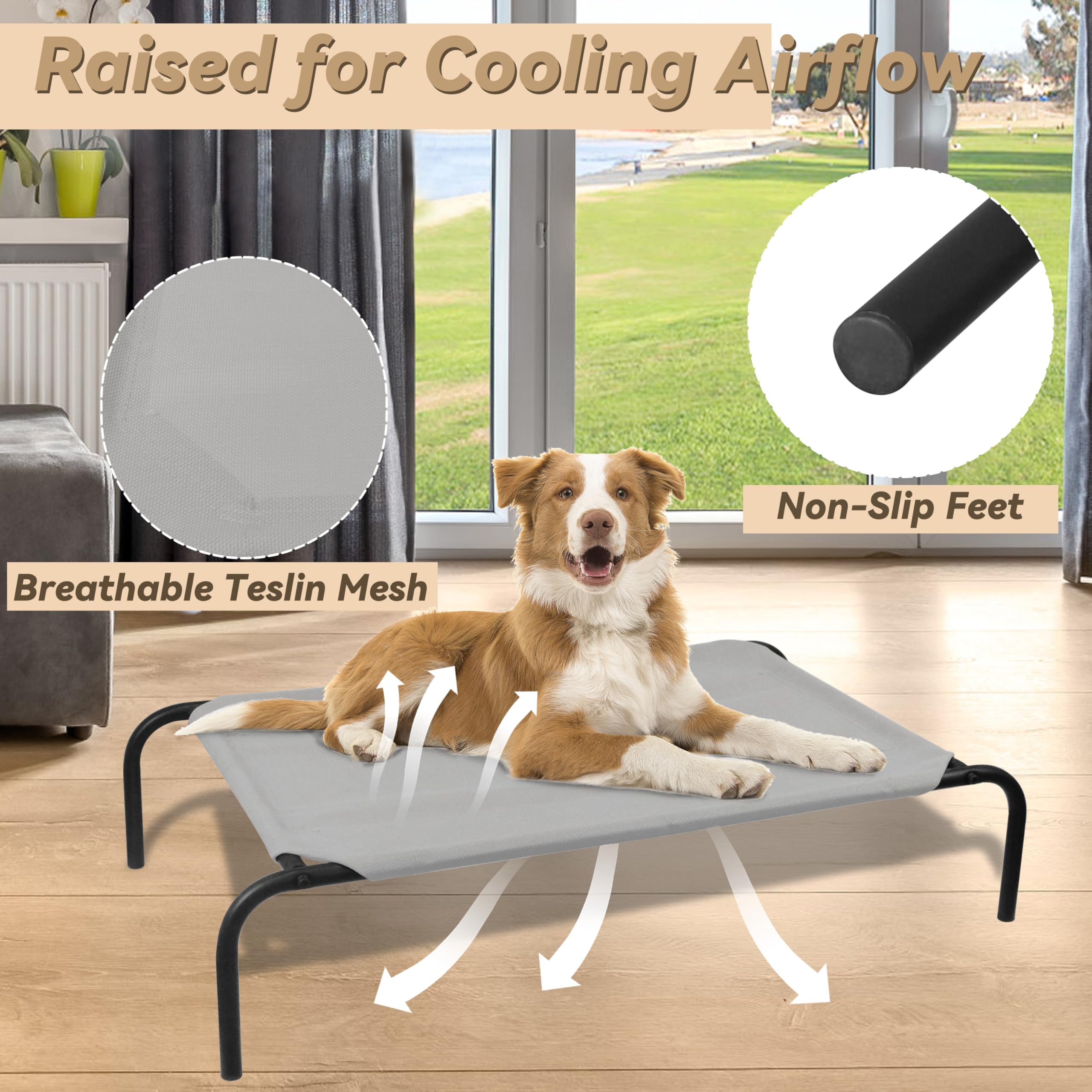 Phyex Heavy Duty Steel-Framed Portable Elevated Pet Bed, Elevated Cooling Pet Cot, 43.5'' L X 25.5'' W X 7.8'' H(M, Grey)