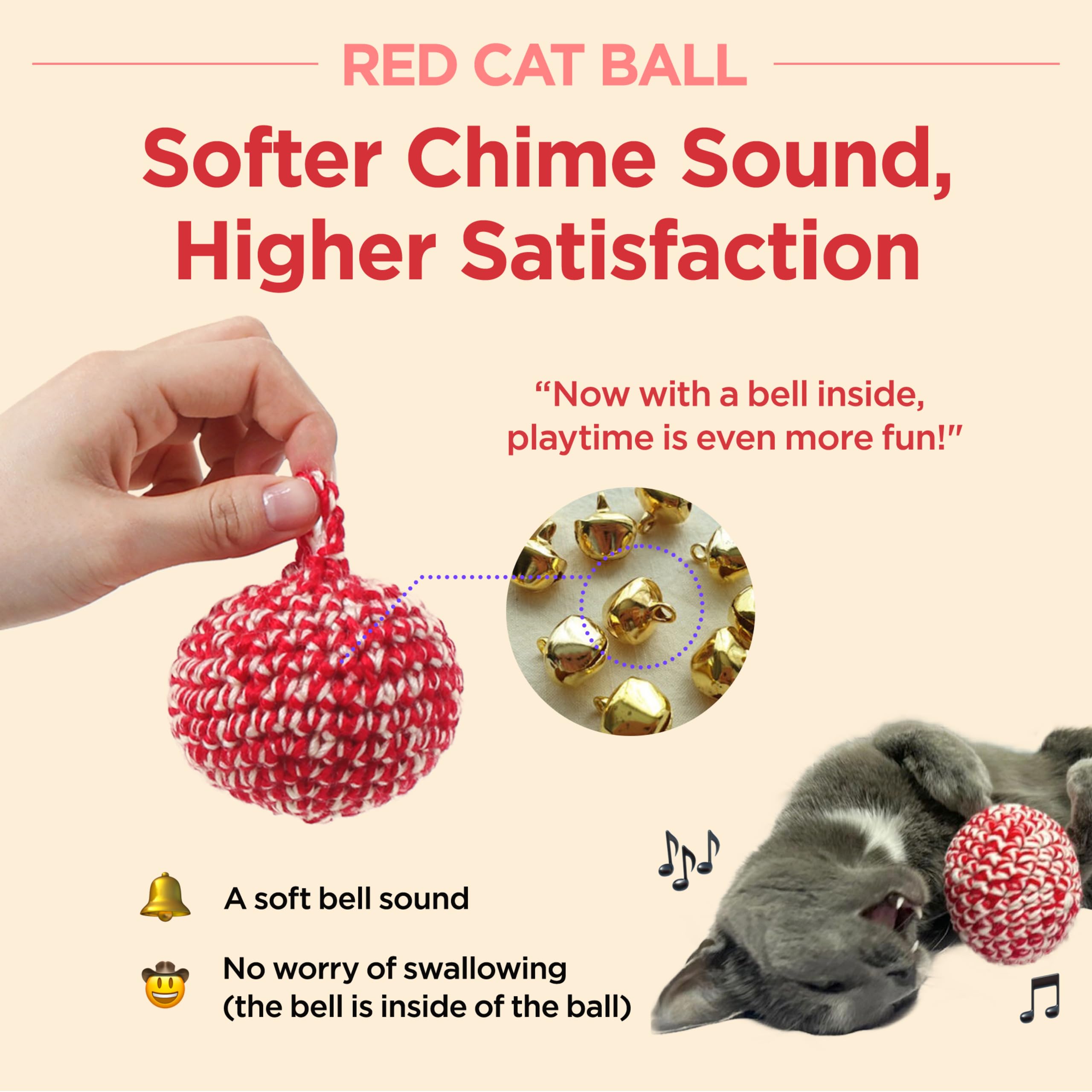 Jayu Pet Red Cat Ball [W/Bell Version] - Handmade Silvervine Cat Toy With Catnip, Interactive Matatabi Ball For Indoor Cats & Ki