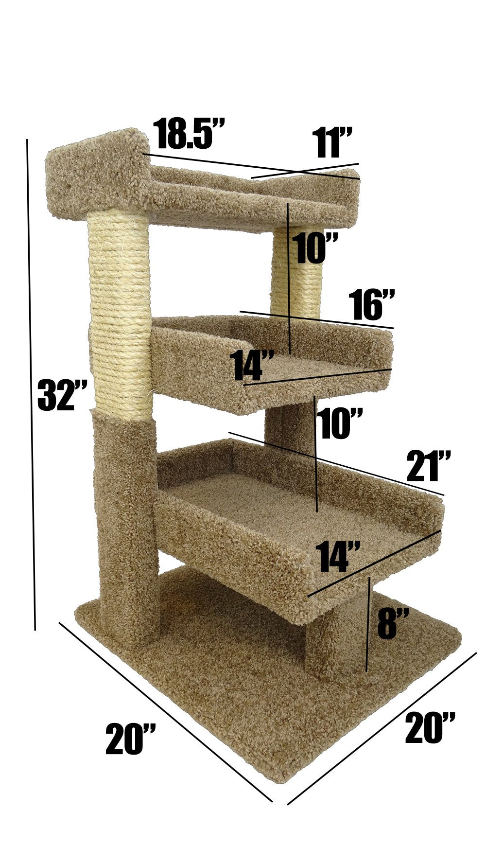 New Cat Condos 110029-Brown-Parent Premier Triple Cat Perch, Gray