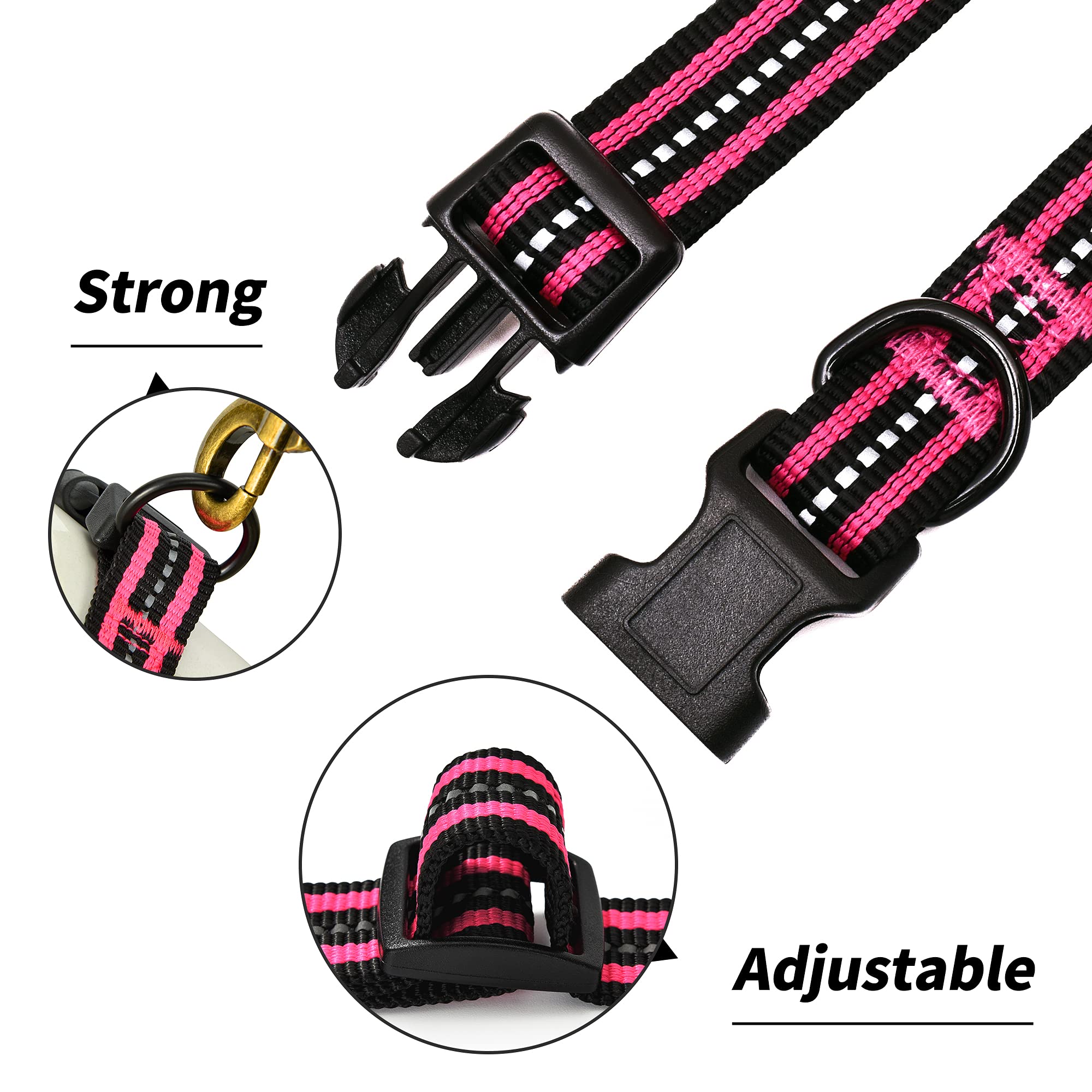 Mile High Life Reflective Dog Collar | Nylon Pet Collars Wiith Buckle | Light Weight Puppy Collars | Pink Dog Collars For Large