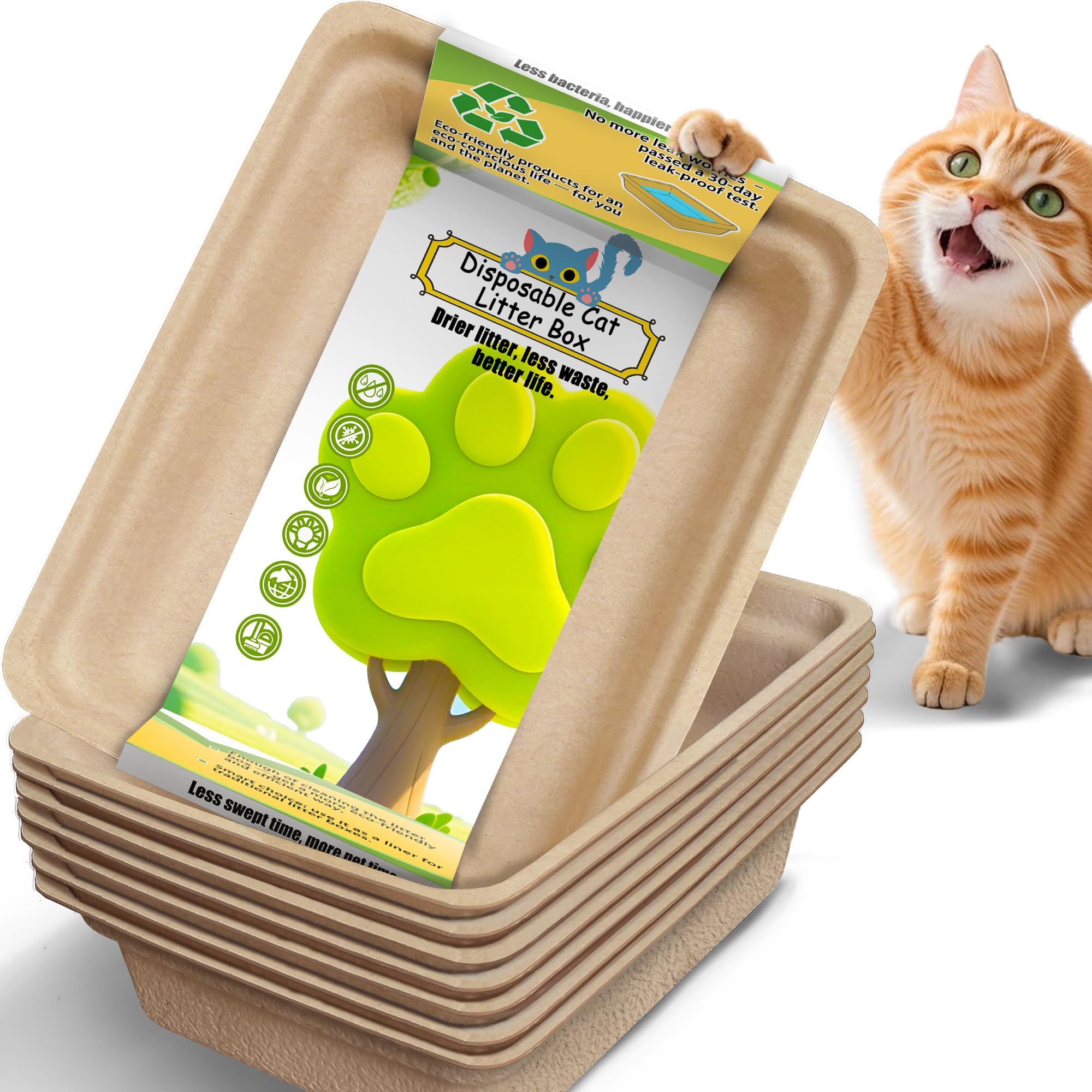 Disposable Litter Boxes for Cats Large: 8-Pack Leak-Proof Sustainable for Indoor/Travel Use Standalone or as Liner17.5   x 13.