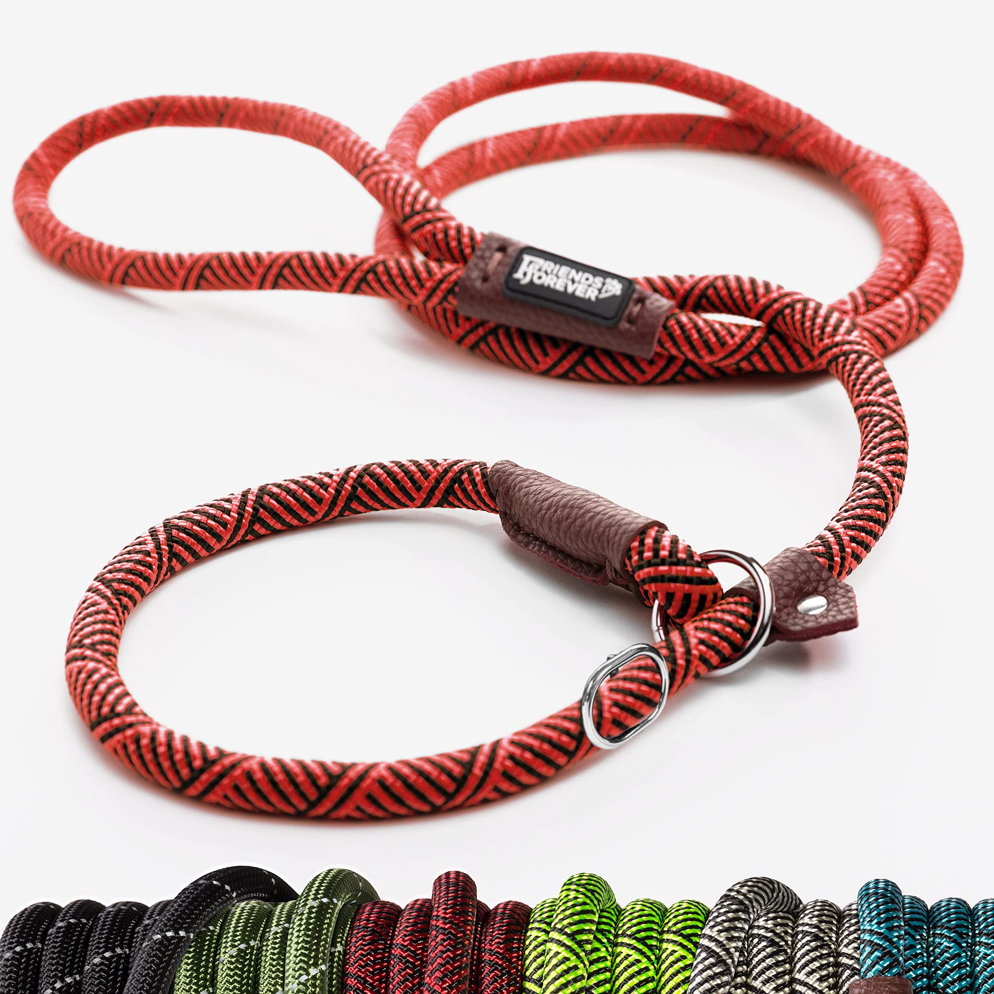 Friends Forever Extremely Durable Dog Rope Leash, Premium Quality Training Slip Lead, Reflective, Thick Heavy Duty, Sturdy, No Pull, Comfortable For The Strong Large Medium Small Pets 6 Feet, Red
