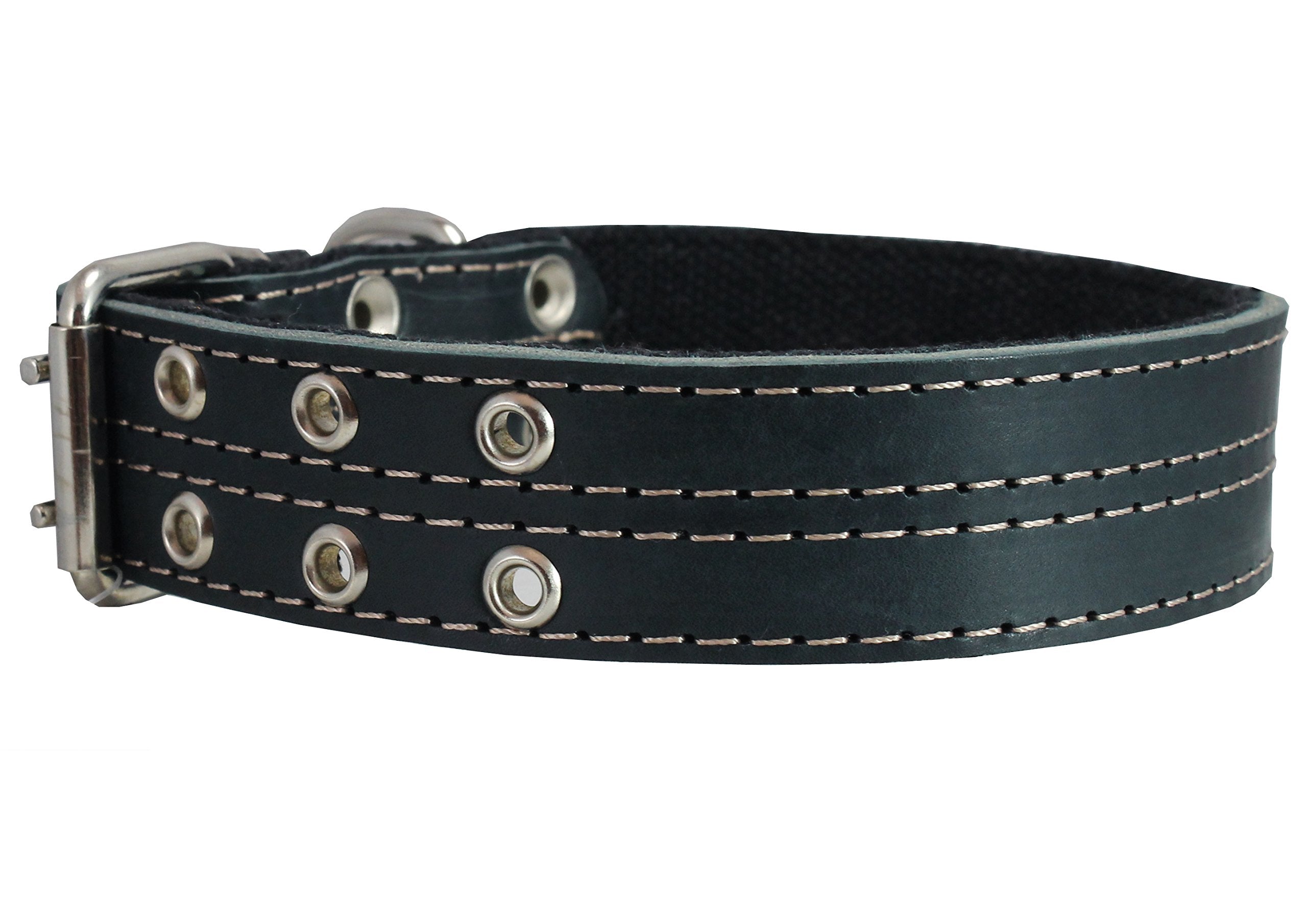 Genuine Leather Dog Collar, Padded, Black 1.5' Wide. Fits 22.5'-26.5' Neck Size Great Dane Mastiff