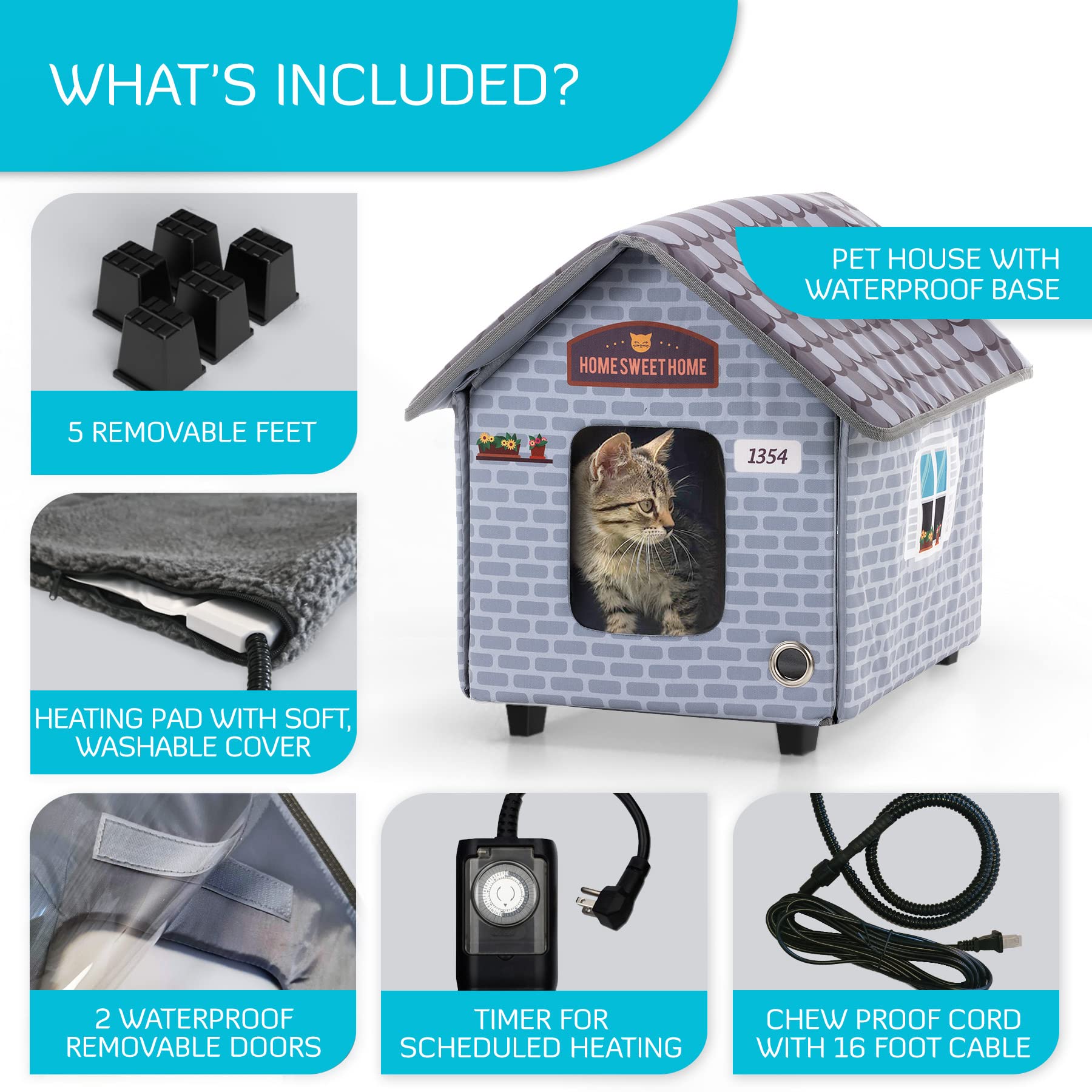 Petyella Heated Cat Houses For Outdoor Cats In Winter - Heated Outdoor Cat House Weatherproof - Outdoor Heated Cat House - Easy To Assemble