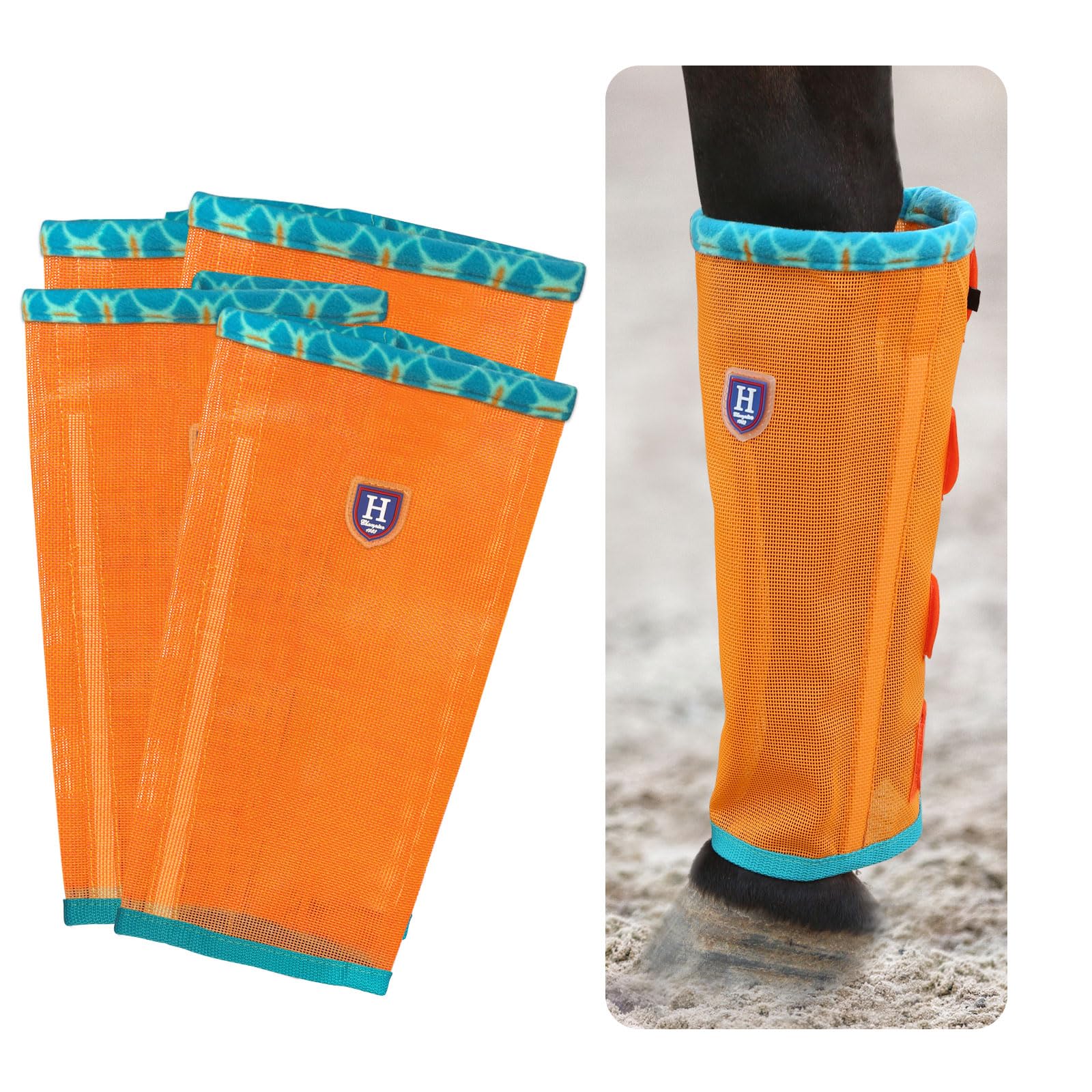 Caremaster Fine Mesh Fly Boots Loose Fitting & Non-Slip Horse Fly Leggings Fleece Air Flow (Set Of 4) Soft Orange Medium