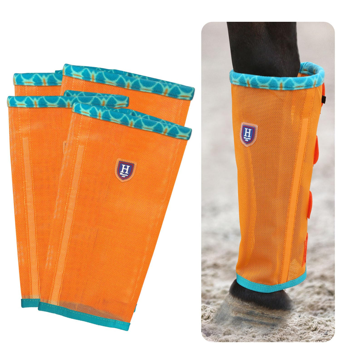 Caremaster Fine Mesh Fly Boots Loose Fitting & Non-Slip Horse Fly Leggings Fleece Air Flow (Set Of 4) Soft Orange Small