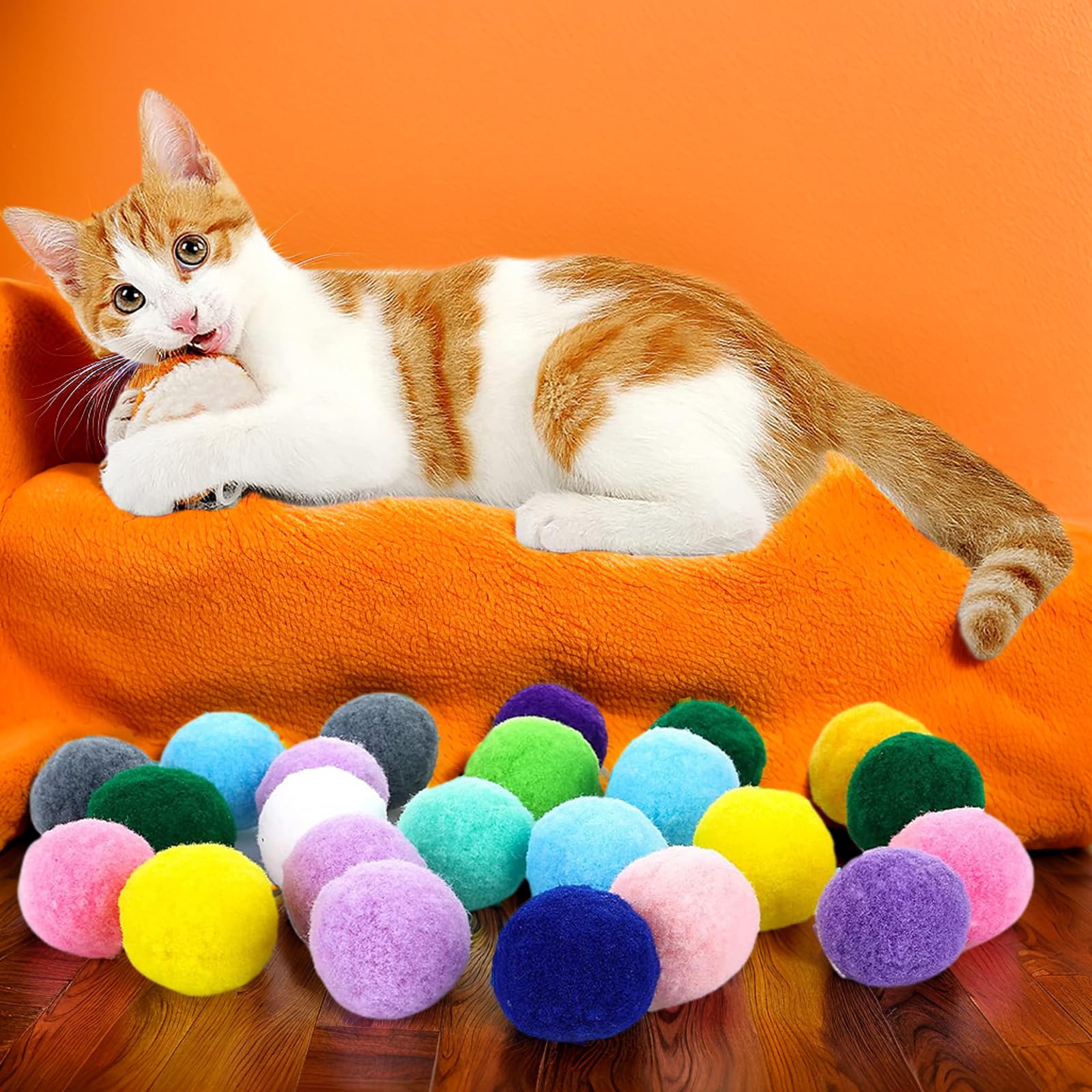 Thxutm Cat Toy Balls, 20Pcs Premium Soft Pom Pom Balls For Kittens, 1,9'' Funny Interactive Cat Pompom Toys For Bored Indoor Cat