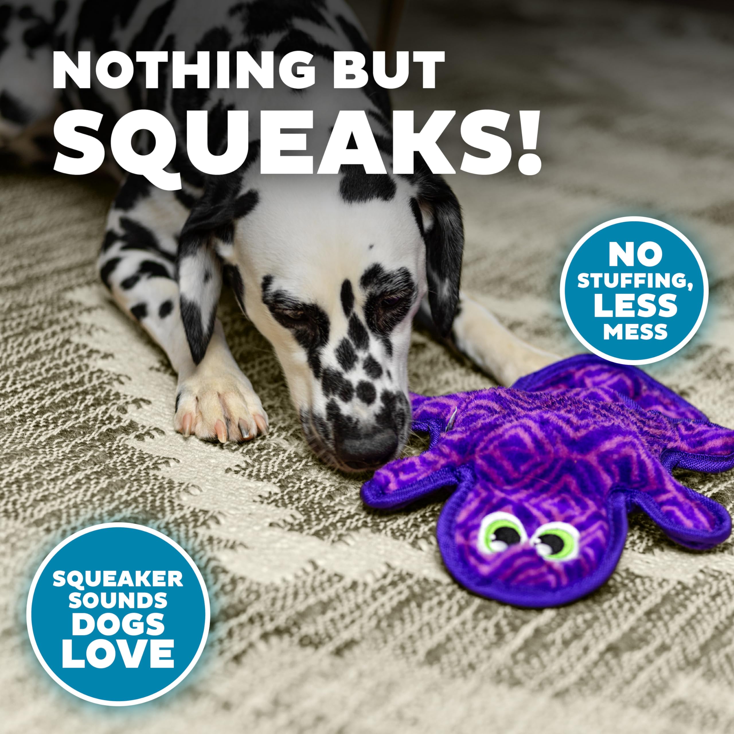 Outward Hound Durablez Tough Plush Squeaky Dog Toy, Gecko, Purple, Medium
