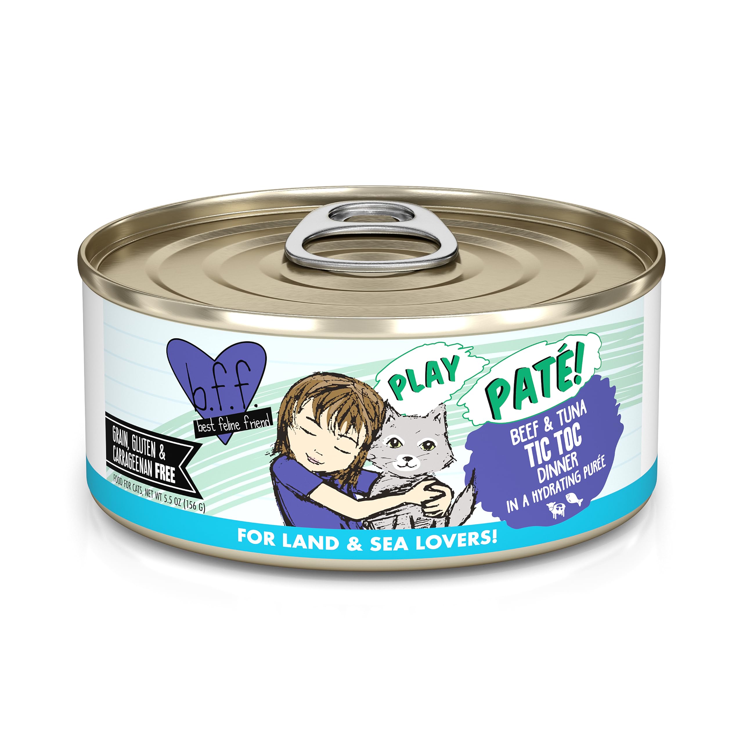 Weruva B.F.F. Play - Best Feline Friend Pat   Lovers, Aw Yeah!, Beef & Tuna Tic TOC with Beef & Tuna, 5.5oz Can (Pack of 8)