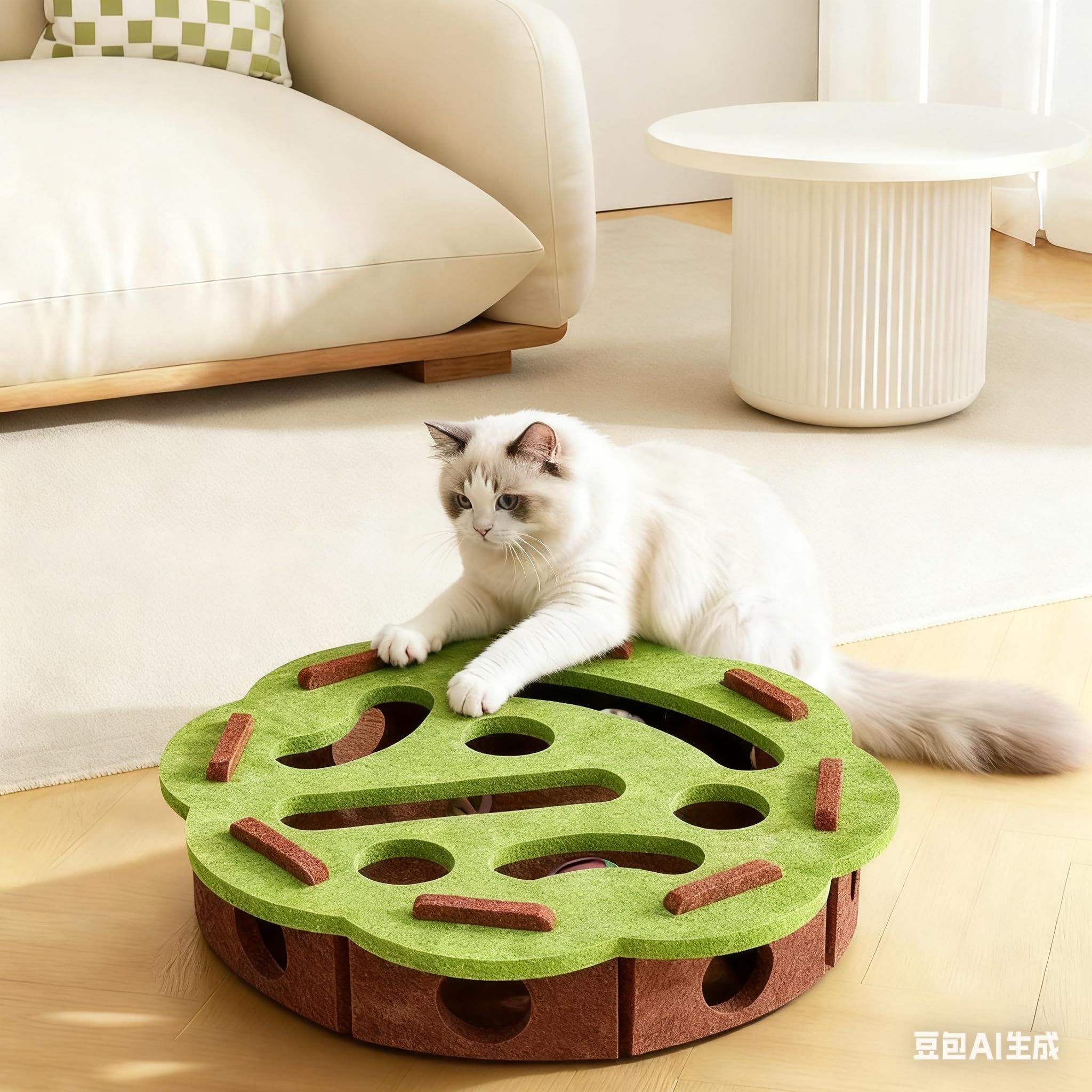 Cat Scratch Puzzle Enrichment Box, Cat Nail File Enrichment Box, Cats Nail File Scratcher, with Bell for Indoor Cats Scratching