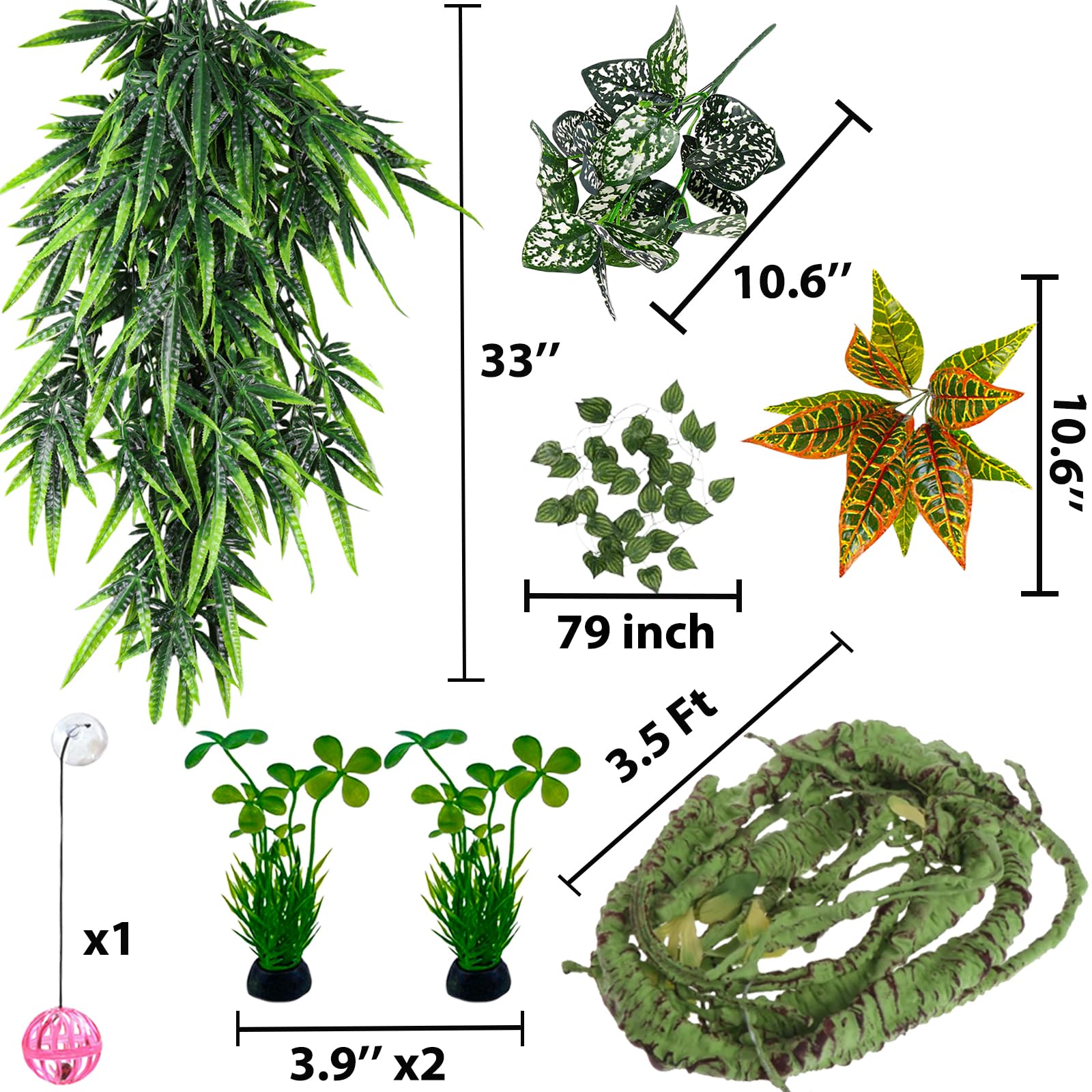 Mechpia Repitle Plants for Terrarium, Terrarium Hanging Plants Artificial Leaves Reptile Hide Flexible Jungle Vines Tank Accesso