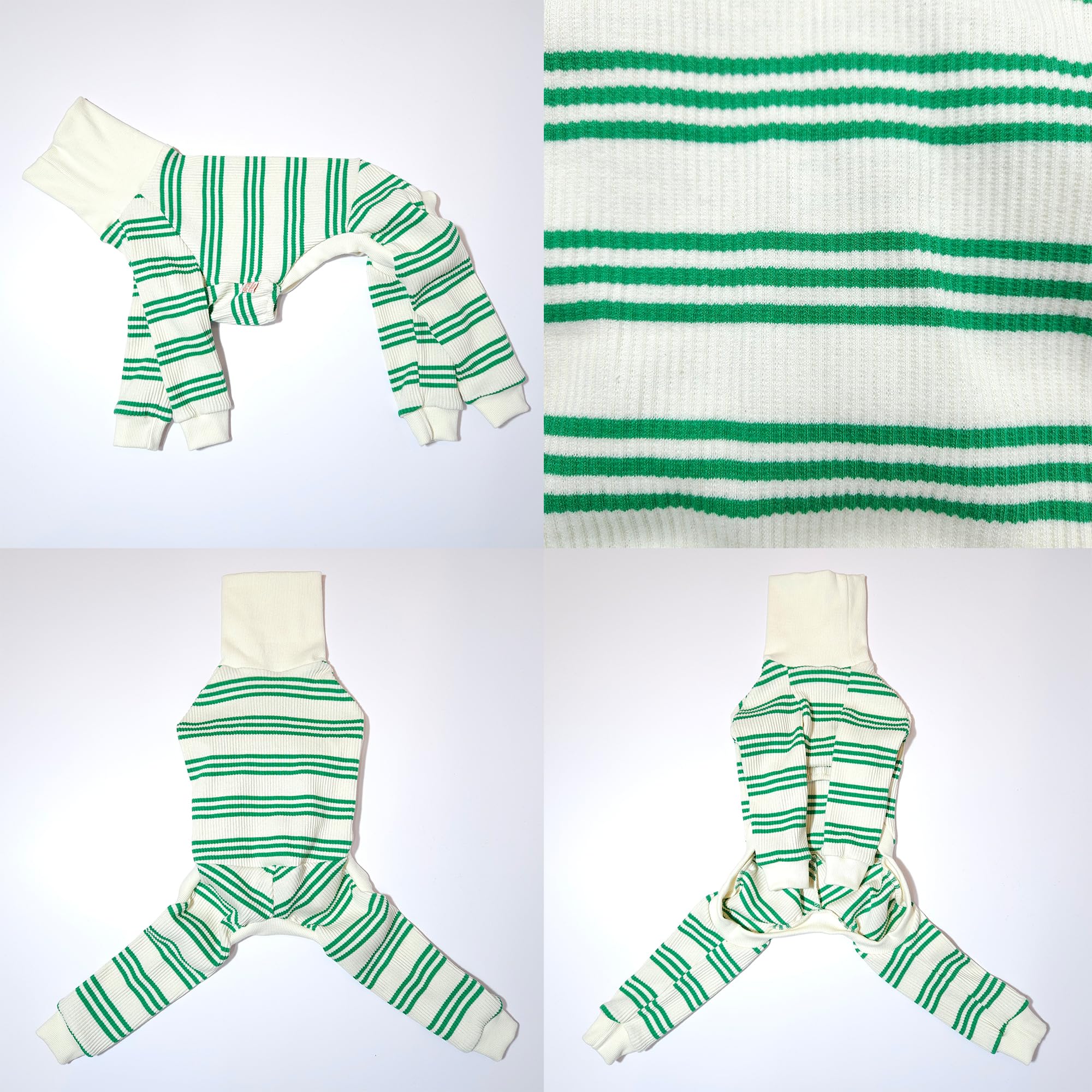 D Doggy Star Italian Greyhound Clothes Soft Stretchy Onesie Refined Stripe Outfit Whippet For Dog Coat (M,Onsi Green Str)