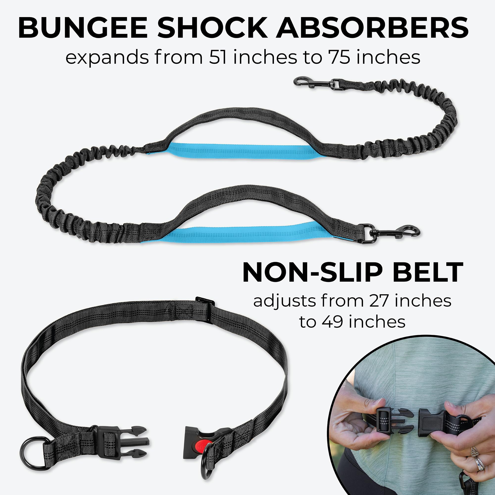Squirrel Products Hands Free Dog Leash With Hip Belt/Crossbody Strap, Zipper Pouch, And Shock Absorbing Bungee For Walking Or Jo