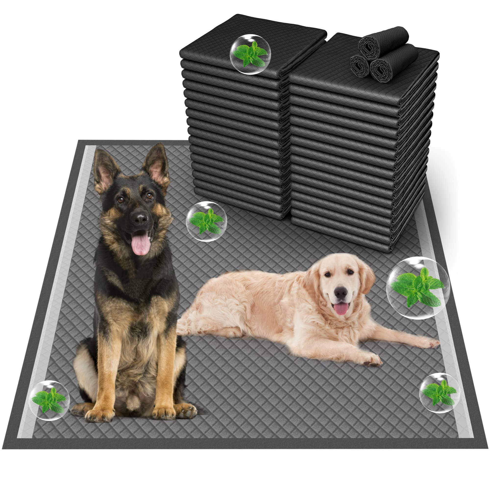 Boscute Charcoal Super Absorbency Puppy Pads, Activated Carbon Odor-Control XXXL 36 x36  Leak-Proof Pet Training Pee Pads, Dispo