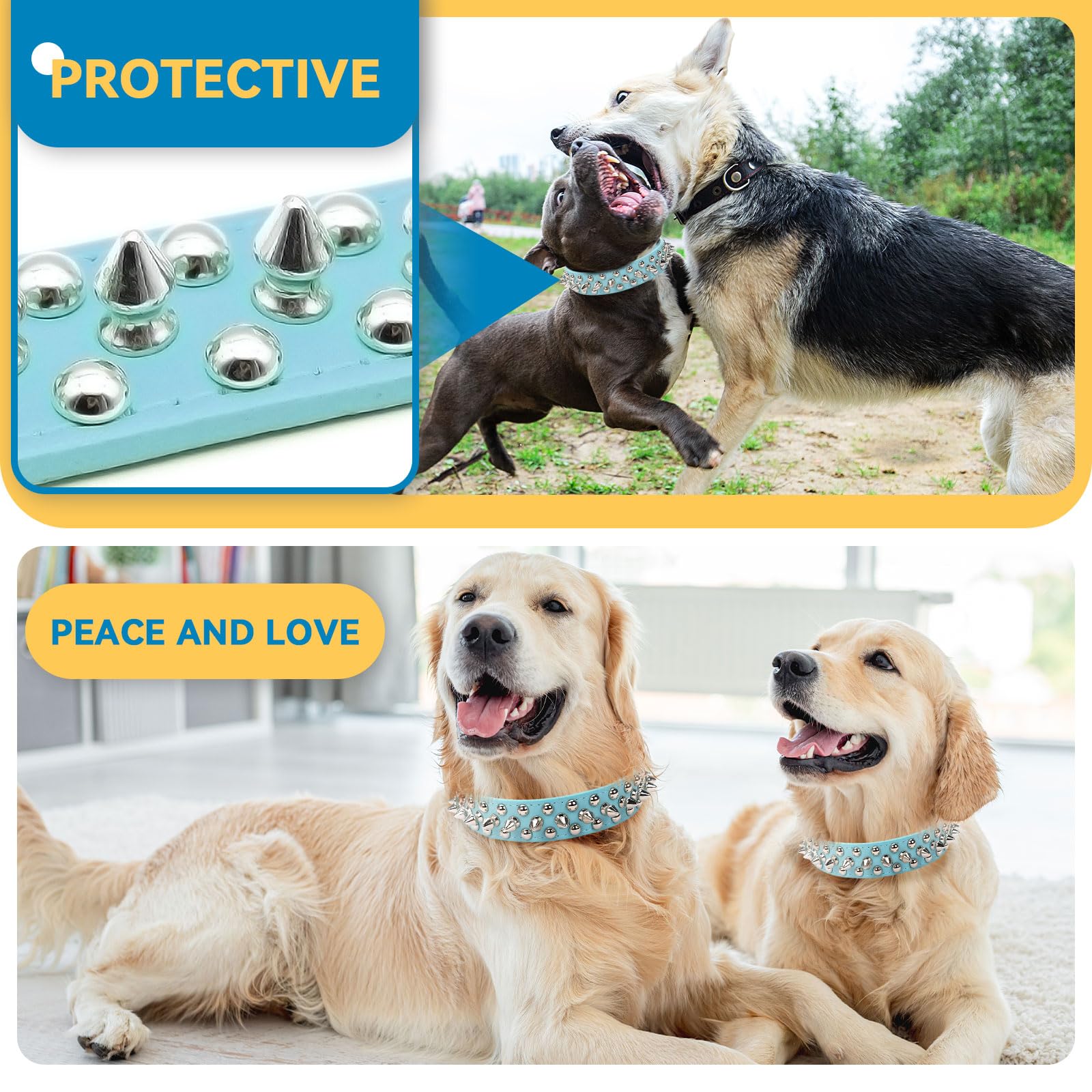 Petcare Spiked Dog Collar Blue Soft Pu Leather Funny Mushrooms Rivet Spike Studded Puppy Collar Adjustable Outdoor Pet Dog Colla