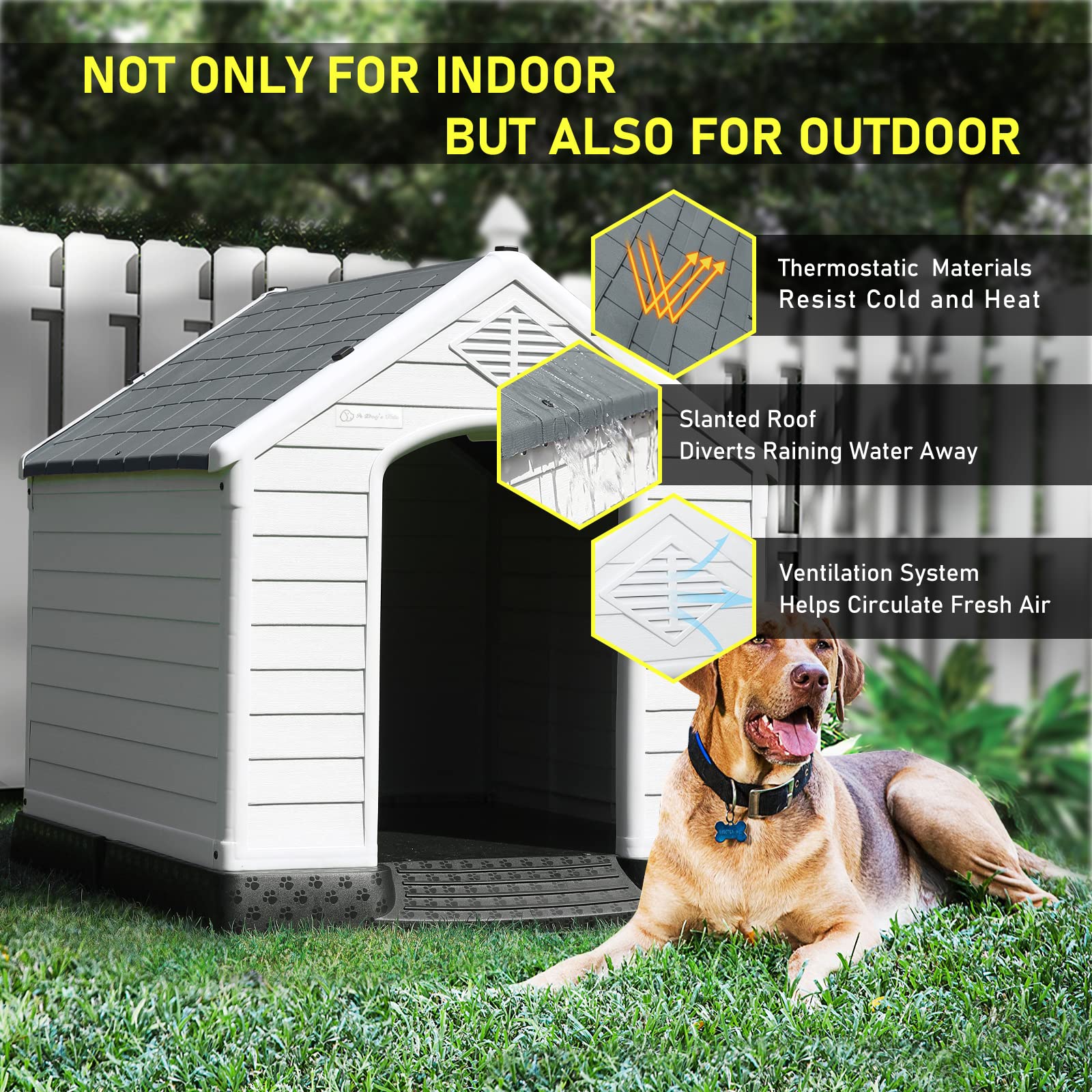 LEMBERI Durable Waterproof Plastic Dog House for Small to Large Sized Dogs, Indoor Outdoor Doghouse Insulated Puppy Shelter with