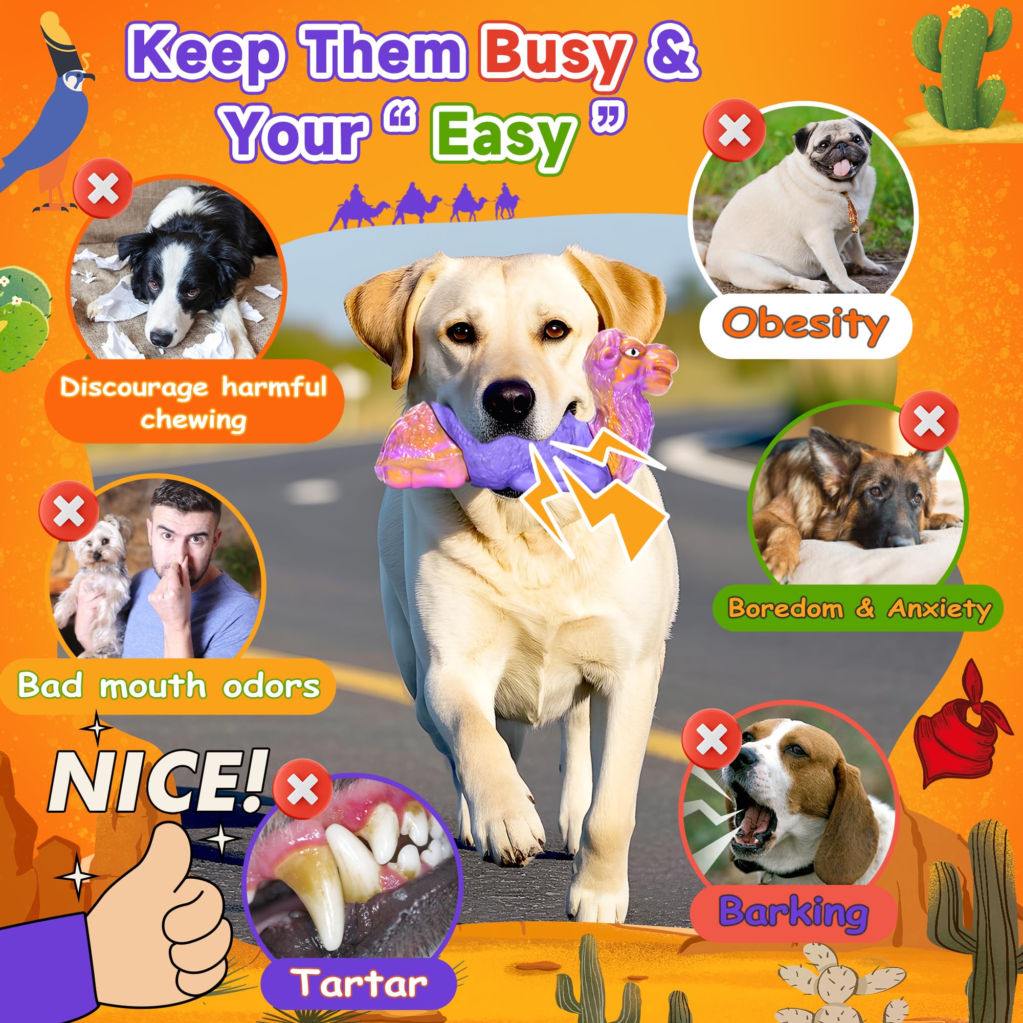 Tough Chew Toys For Dogs, Indestructible Dog Toy For Aggressive Chewers, Rubber&Nylon Squeaky Teething Large Dogs Toy Durable Fo