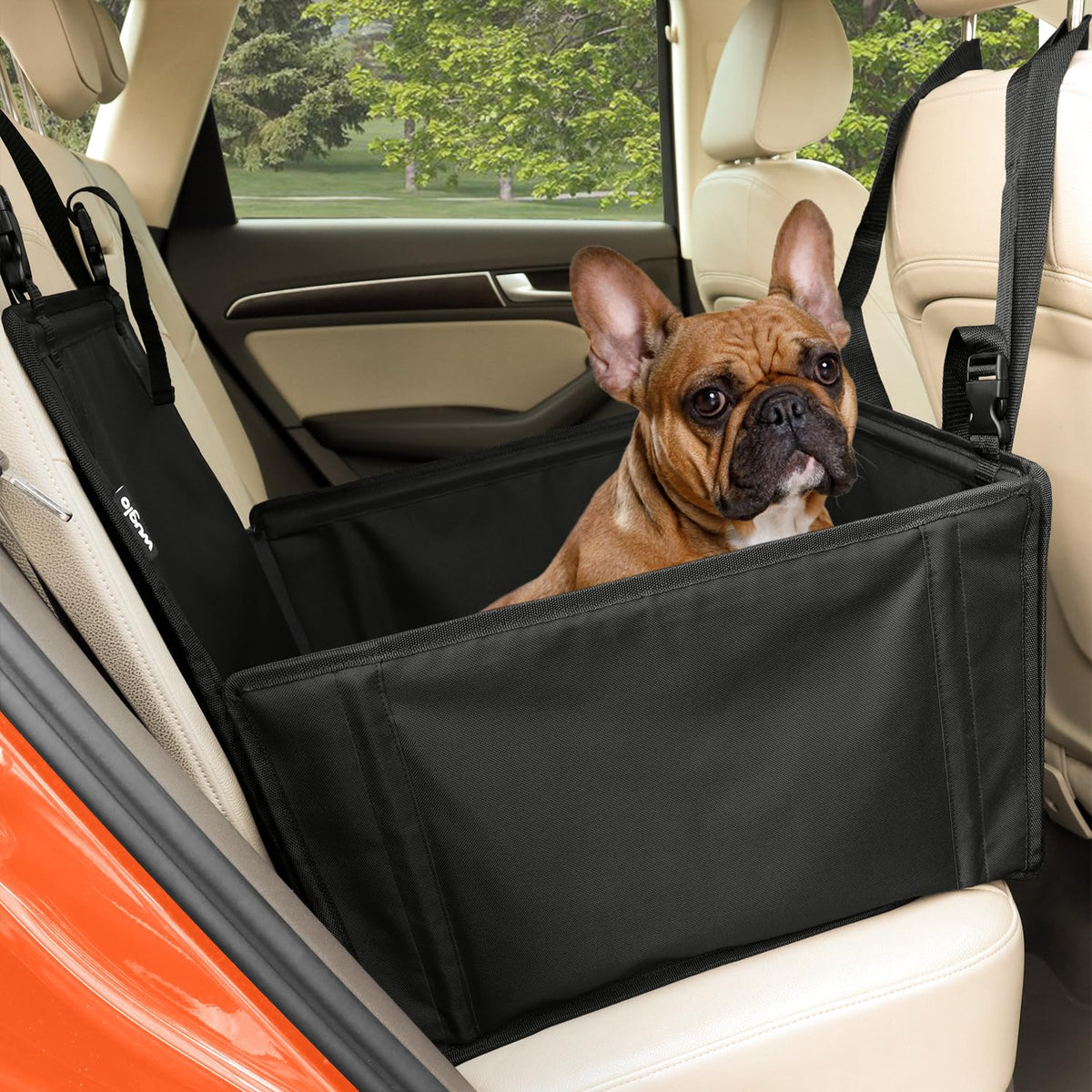 Extra Stable Dog Car Seat - Reinforced Car Dog Seat For Medium-Sized Dogs With 4 Fastening Straps - Robust And Waterproof Pet Car Seat For The Back Seat Of The Car (S Size, Black)