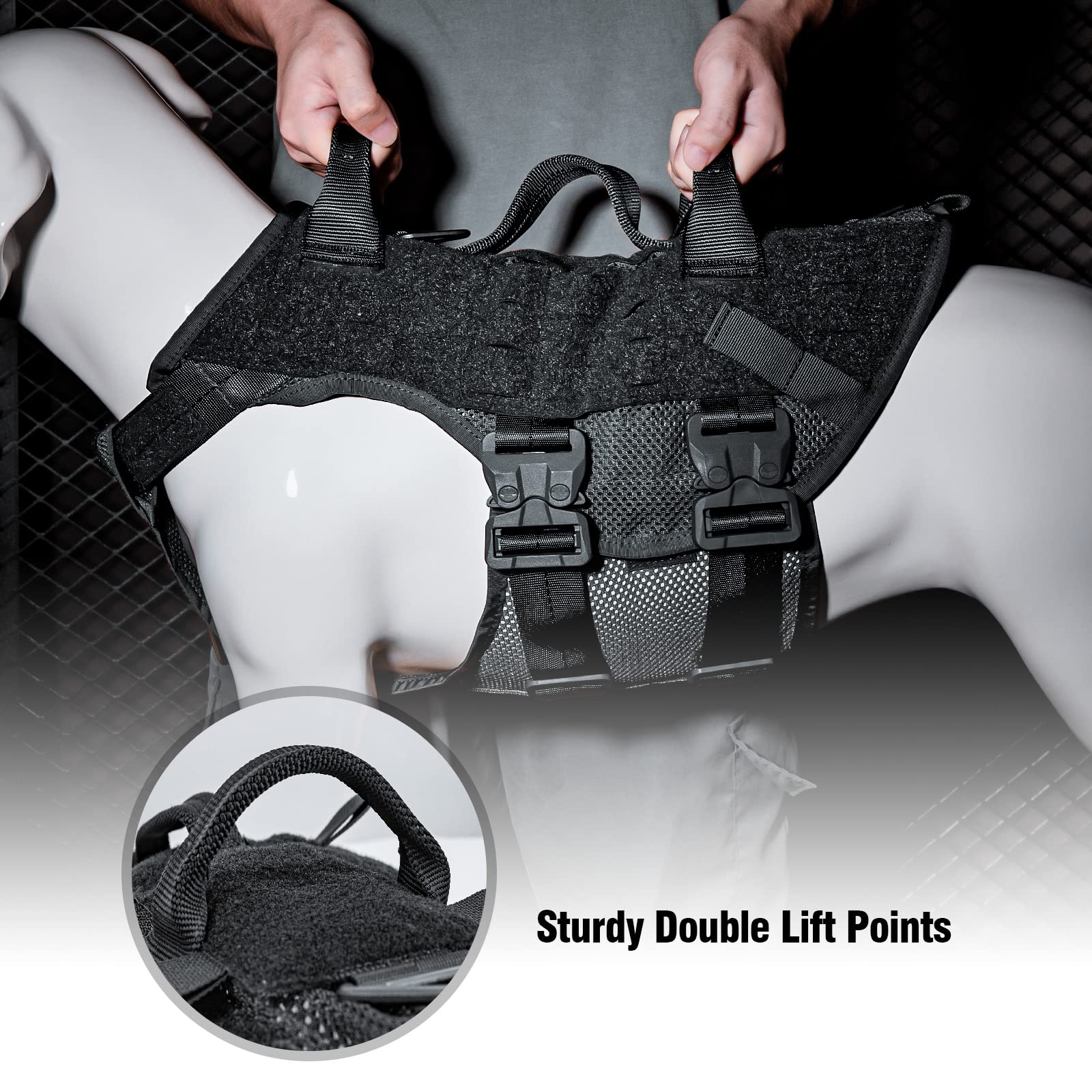 Petac Gear Tactical Dog Harness No Pull For Large Working Dogs Military Dogs Vest Police Service Training Dogs Molle Harnesses With Handle ??(Bk, L)