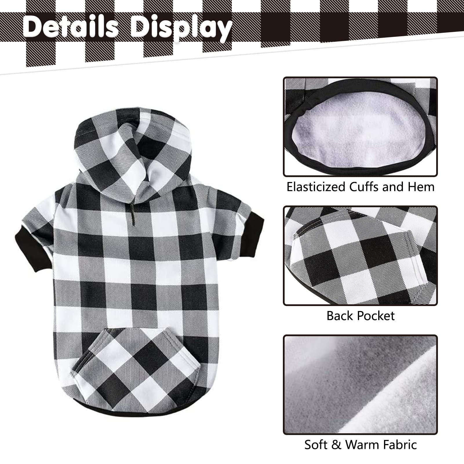 Kooltail Plaid Dog Hoodie Pet Clothes Sweater With Hat And Pocket For Small Medium Large Size Dogs, Soft Winter Warm Dog Cold We