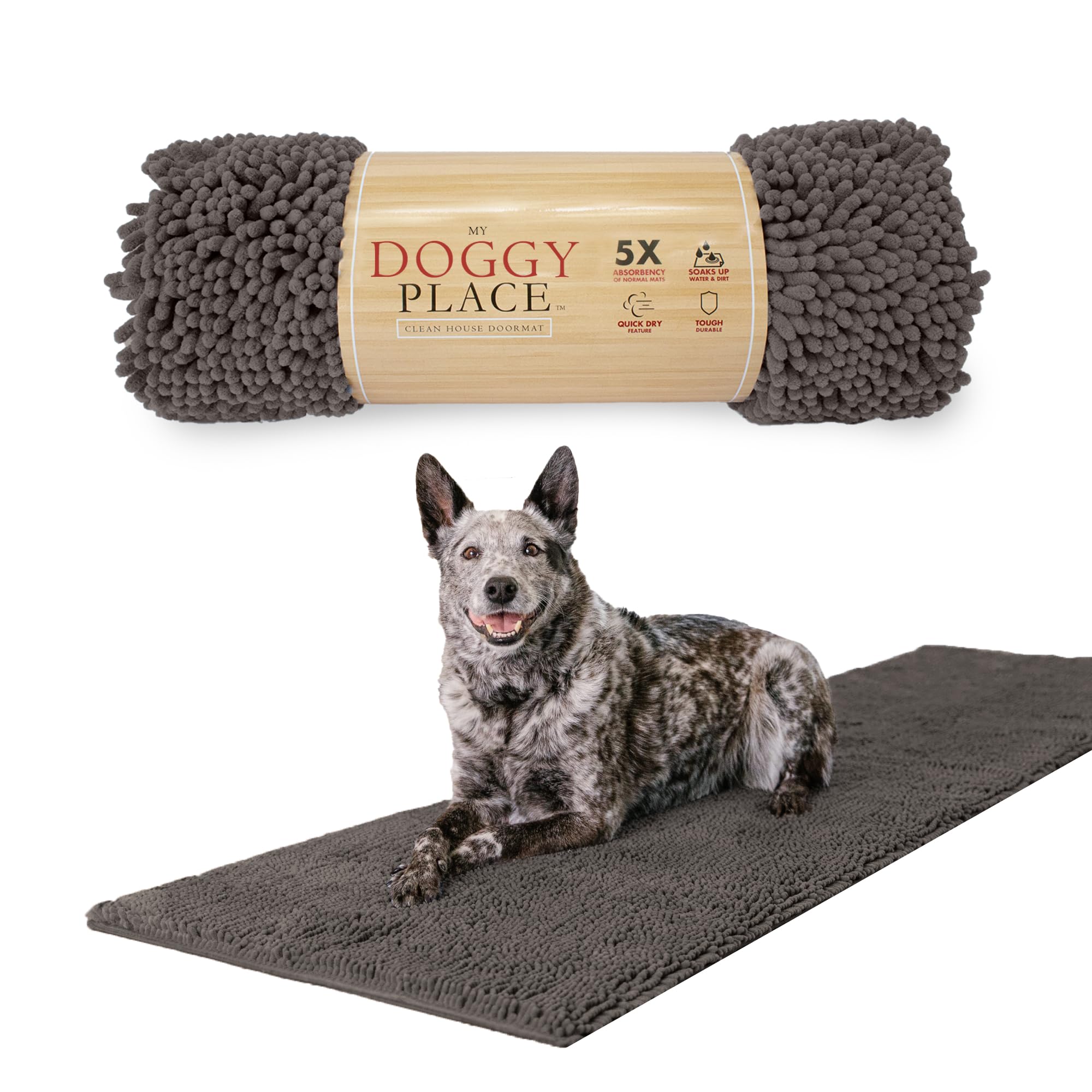 My Doggy Place Microfiber Dog Mat for Muddy Paws, 8 x 2 Ash - Non-Slip, Absorbent and Quick-Drying Dog Paw Cleaning Mat, Washe