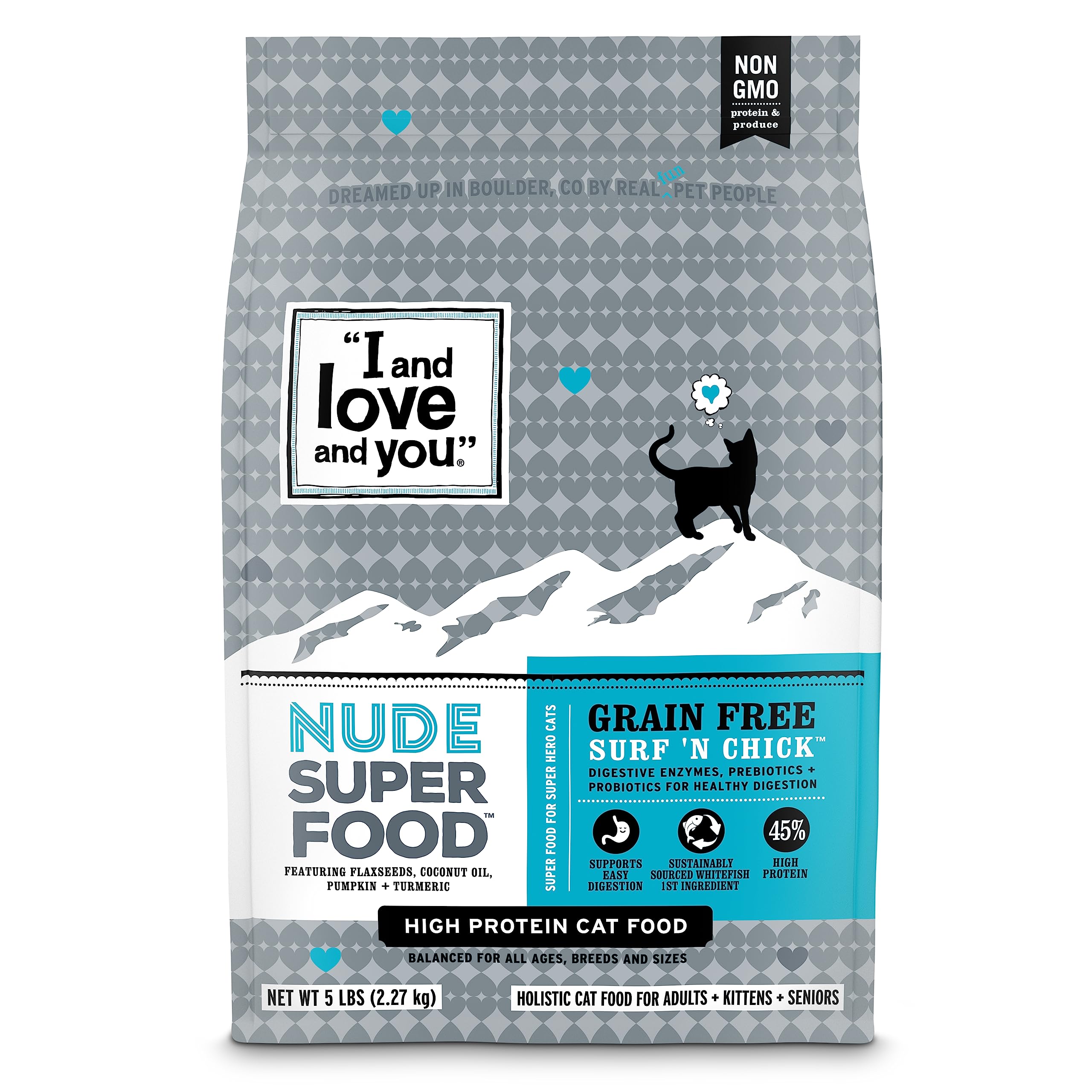 I and love and you Nude Super Food Dry Cat Food - Whitefish + Chicken - Grain Free, High Protein, No Fillers, Superfoods, 5lb Ba
