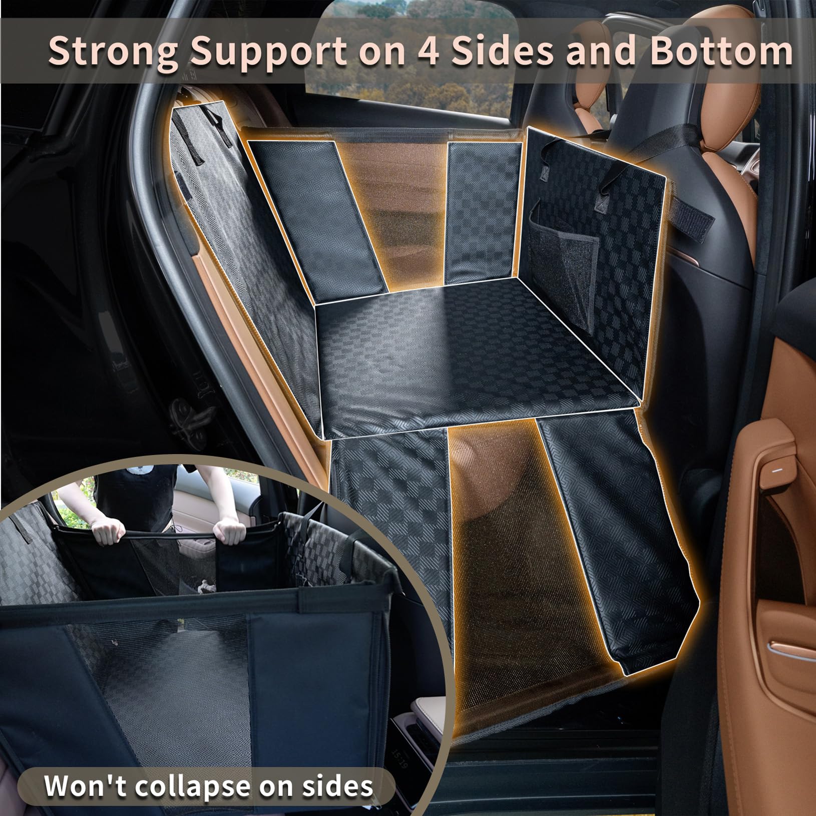 Yoveekle Dog Car Seat For Large Dogs, Waterproof Faux Leather Pet Carrier For Active Pets At Back Seat Half Hammock With 4 Hard