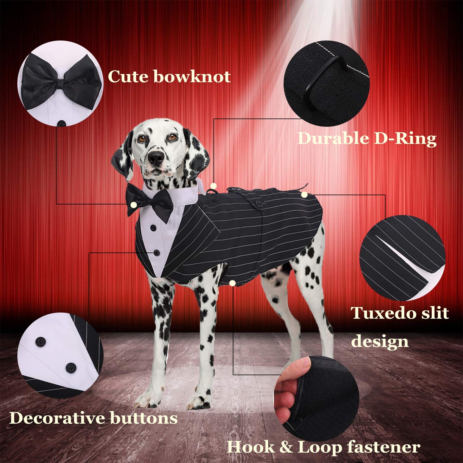 Qbleev Dog Tuxedo For Large Dogs, Dog Suit And Bandana Set, Dog Wedding Outfit With Bow Tie, Formal Dog Tux Dog Costume Halloween Dog Christmas Outfit For Birthday Party Cosplay, Stripe 2Xl