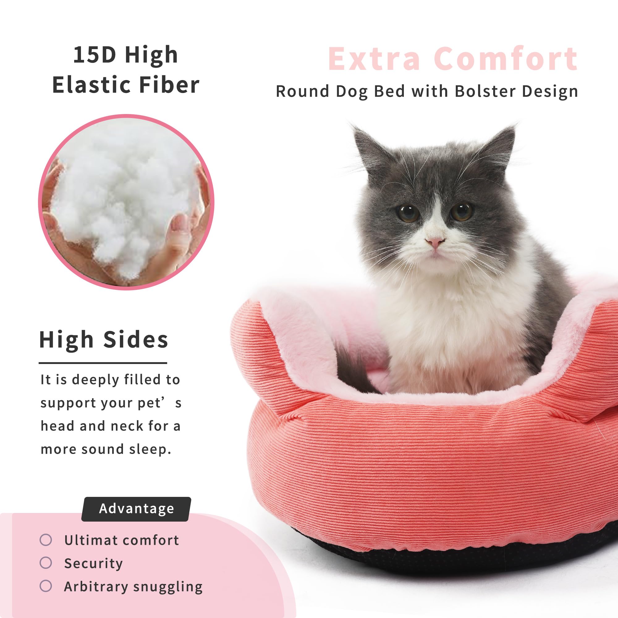 Extra Small Pink Puppy Bed Cute Dog Bed For Girl Puppy Princess With High Sides Round Cat Bed 16 Inch