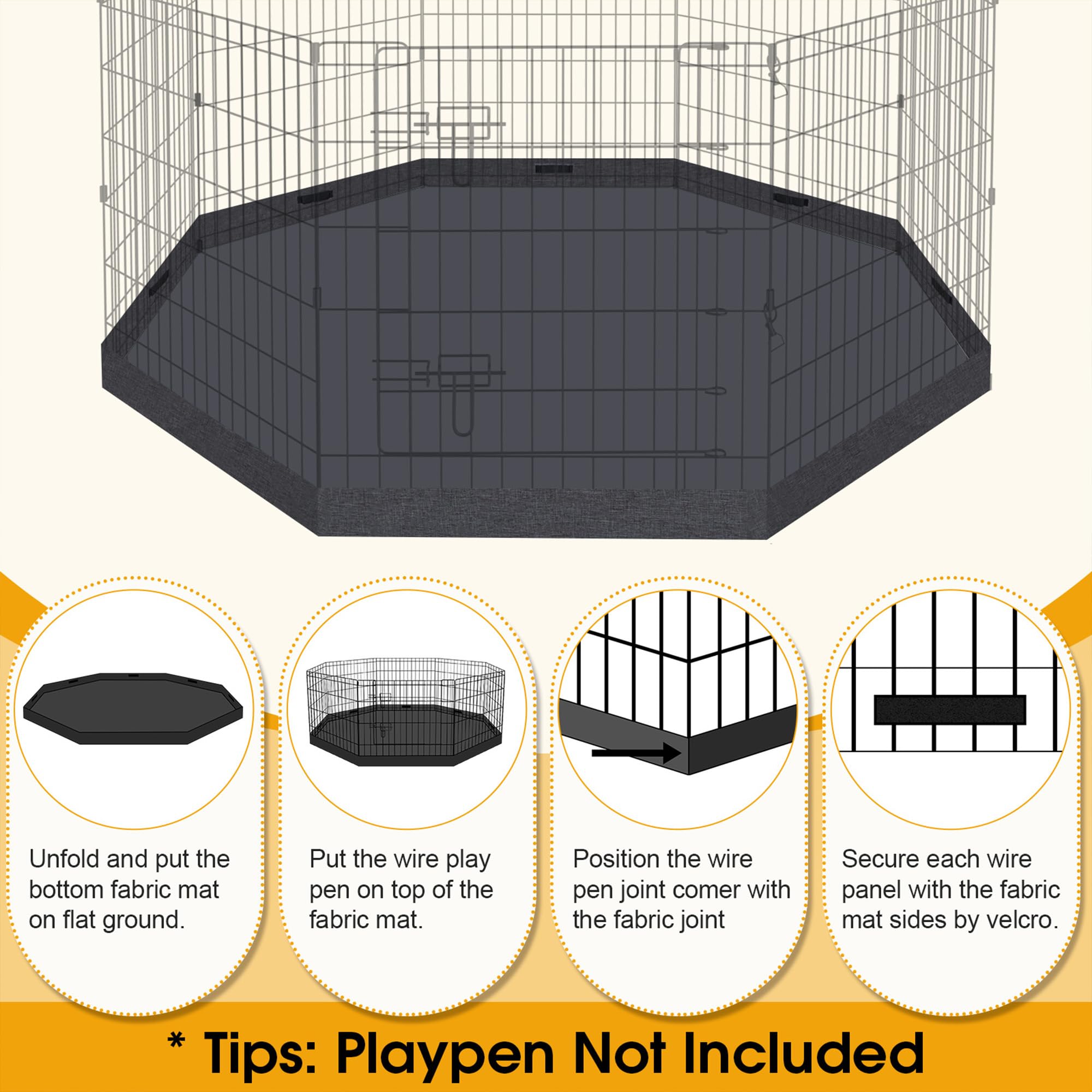 Dog Pen Pet Playpen Dog Fence Bottom Pad Indoor Foldable Metal Wire Exercise Puppy Play Yard Pet Enclosure Pad Outdoor (Only Bot