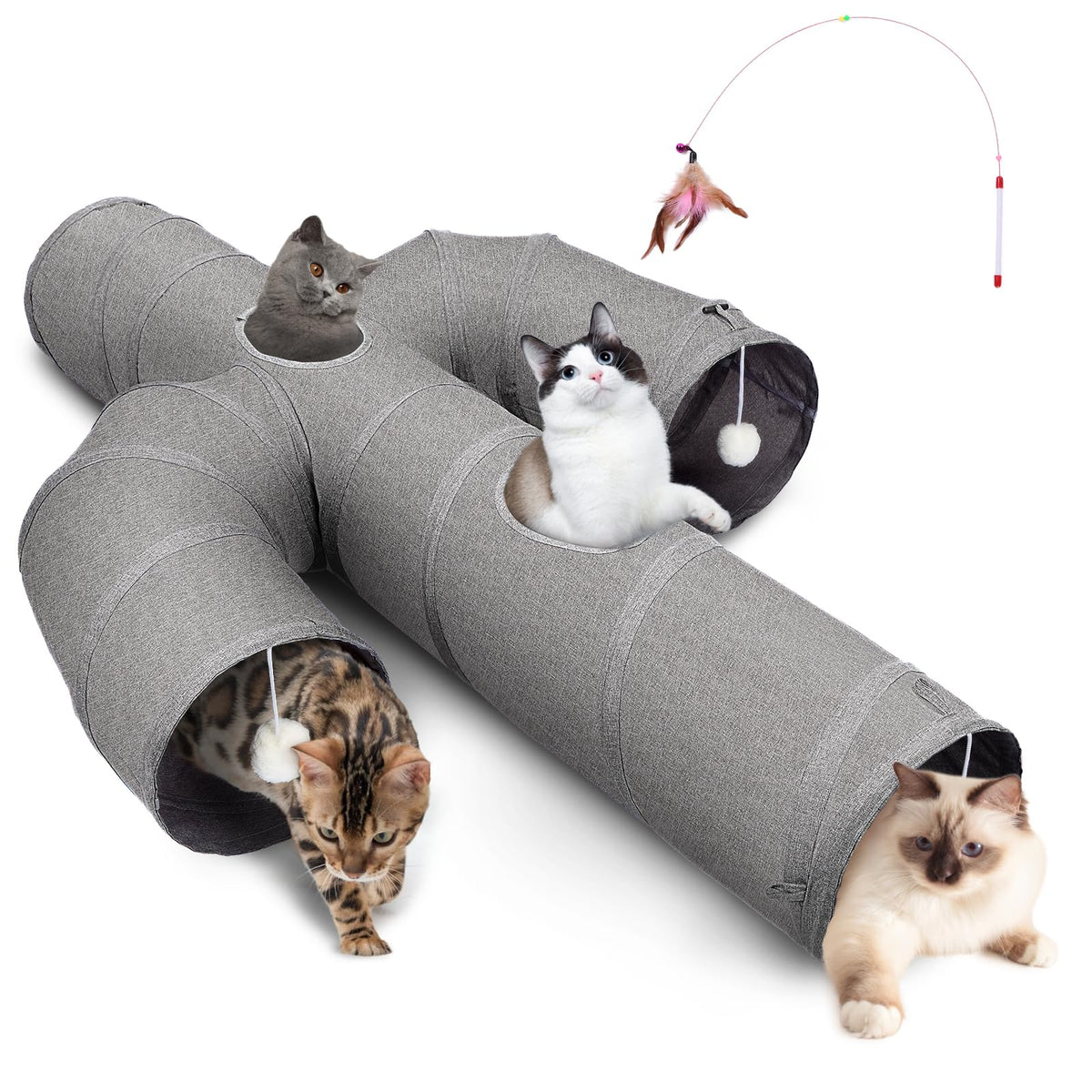 Ownpets Cat Tunnel Large 12 Inch Diameter Sturdy Oxford Fabric Cat Tunnel Toy, Cactus Shape Collapsible Cat Tunnels For Indoor C