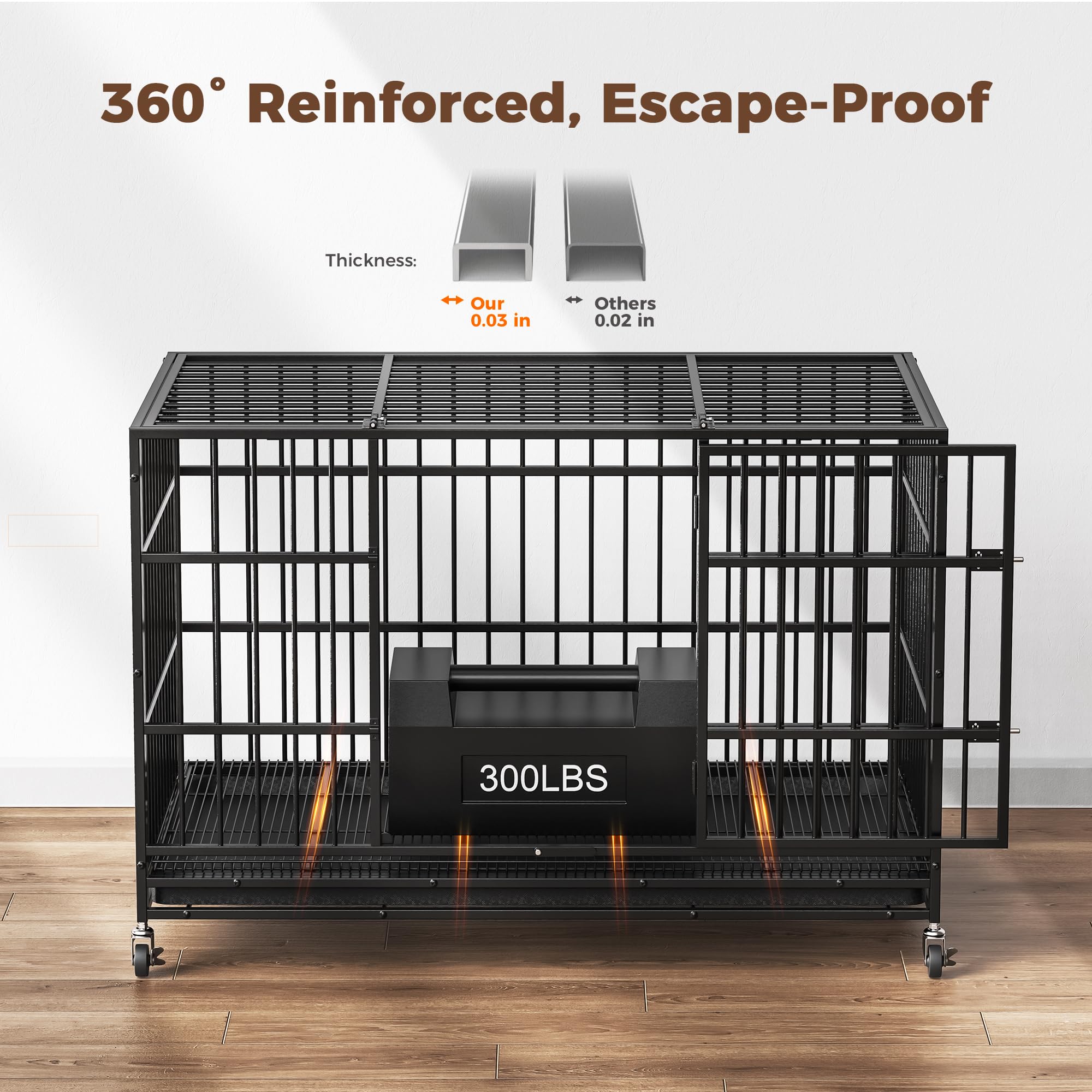 38' Heavy Duty Dog Crates For Small Dogs, Escape Proof, Upgraded 4 Lockable Wheels, Removable Door, Dog Kennel Indoor, Max Load